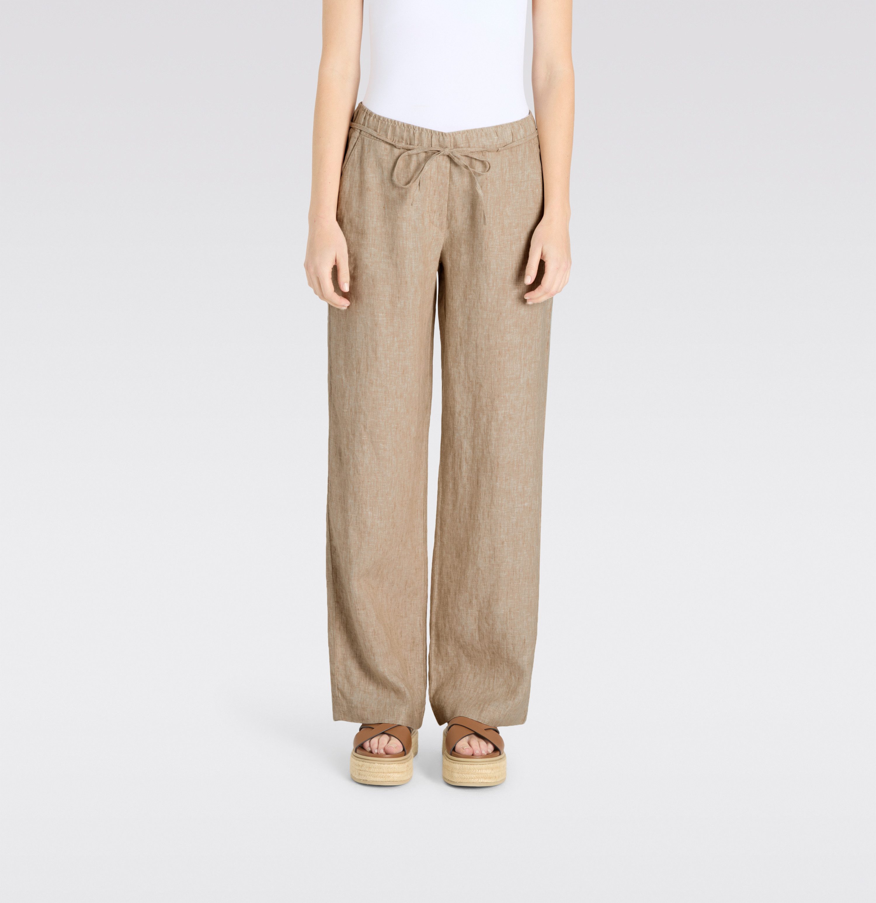 MAC Leinenhose CHIARA BELT Sommerhose Wide Fit, mit geradem, weitem Bein