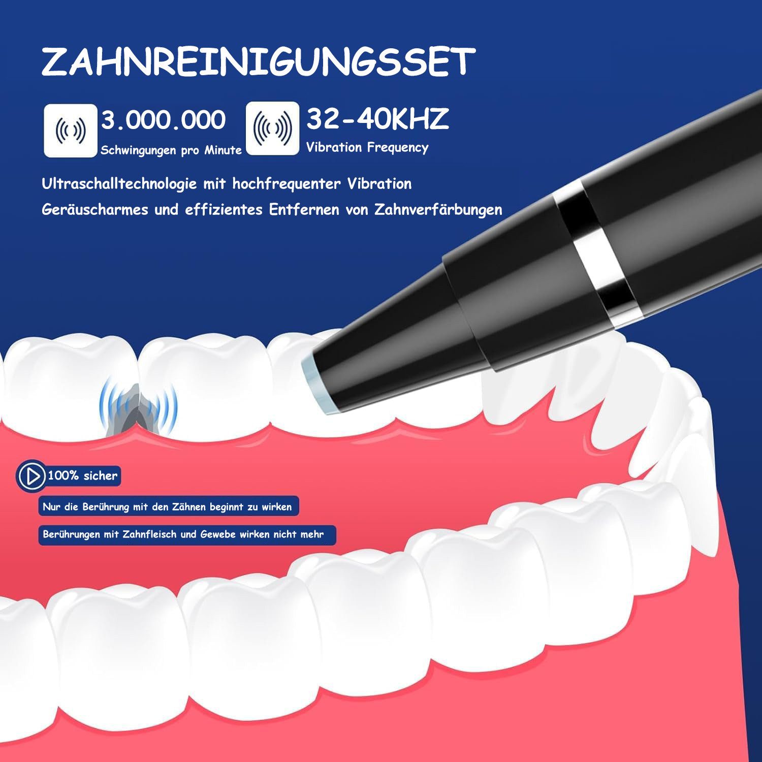 SinLaw Schall-Zahnreinigungsgerät Plaque-Entferner für Zähne entfernen Fleck Zahnstein Zahnstein, mit Led 3 einstellbare Modi, 2 austauschbare Köpfe reinigen
