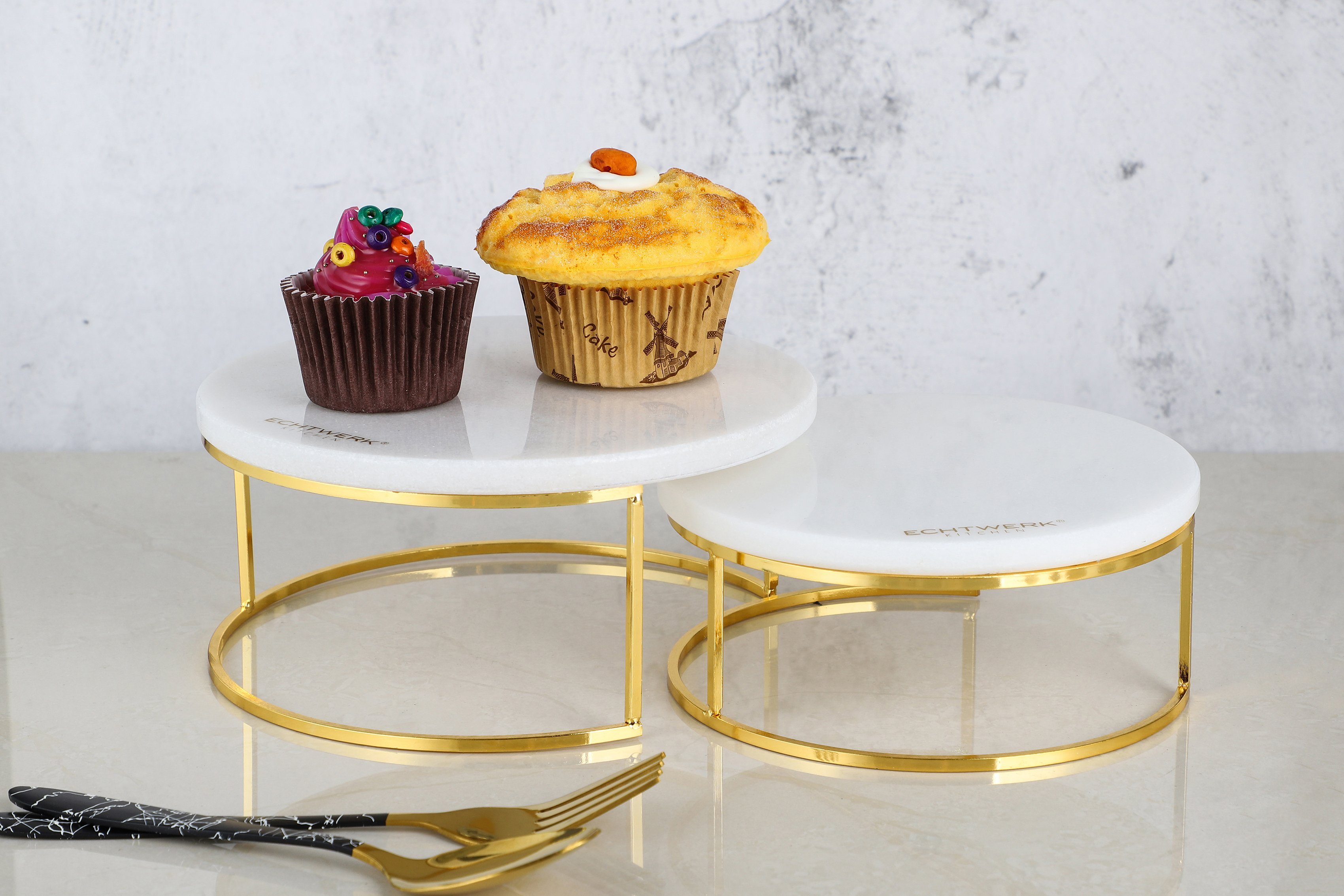 ECHTWERK Etagere Marmor Etagere, Marmor, für Obst, Käse und Dessert mit 2 Ebenen, Ø Marmorplatten ca. 17/ 20 cm