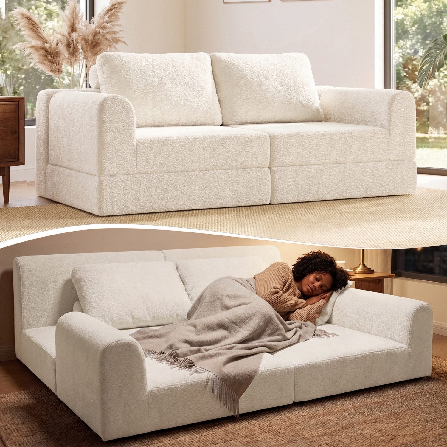 ANYSUN Loungesofa Klappbares Schlafsofa,Sofa Sofas Wohnzimmer,klappbares Gästesofa, 2 Sitzer Sofa Flanellbezug,mit Schlaffunktion, tragbare Schlafsofa geeignet für Wohnzimmer, Wintergärten,Apartments