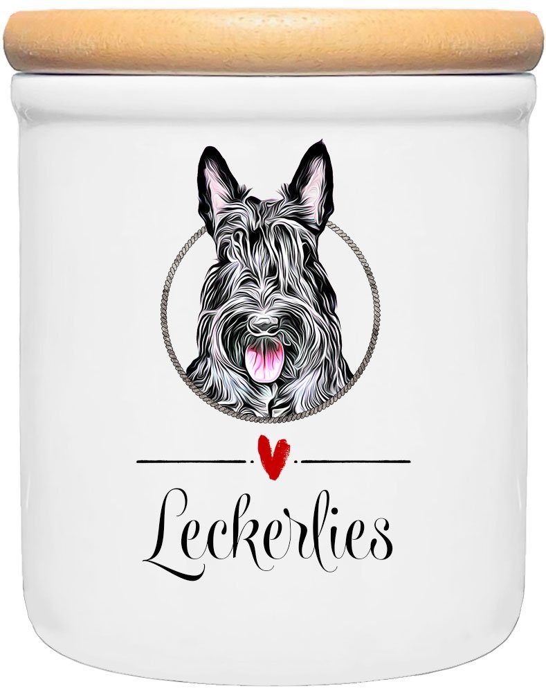 Cadouri Vorratsdose SCOTTISH TERRIER - Leckerlidose Hund - für Hundekekse, Keramik, (Keramikdose mit Holzdeckel, 2-tlg., 1x Keramikdose mit Holzdeckel), Hundekeksdose, handgefertigt in Deutschland, für Hundebesitzer, 400 ml