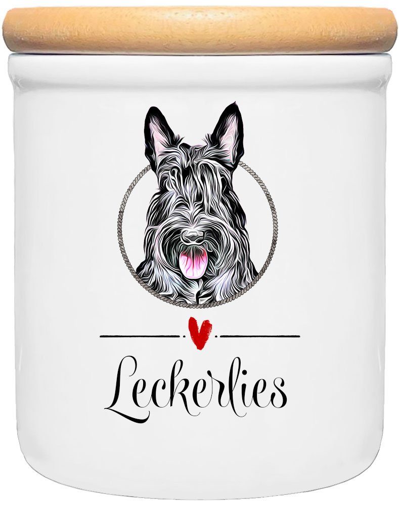 Cadouri Vorratsdose SCOTTISH TERRIER - Leckerlidose Hund - für Hundekekse, Keramik, (Keramikdose mit Holzdeckel, 2-tlg., 1x Keramikdose mit Holzdeckel), Hundekeksdose, handgefertigt in Deutschland, für Hundebesitzer, 400 ml