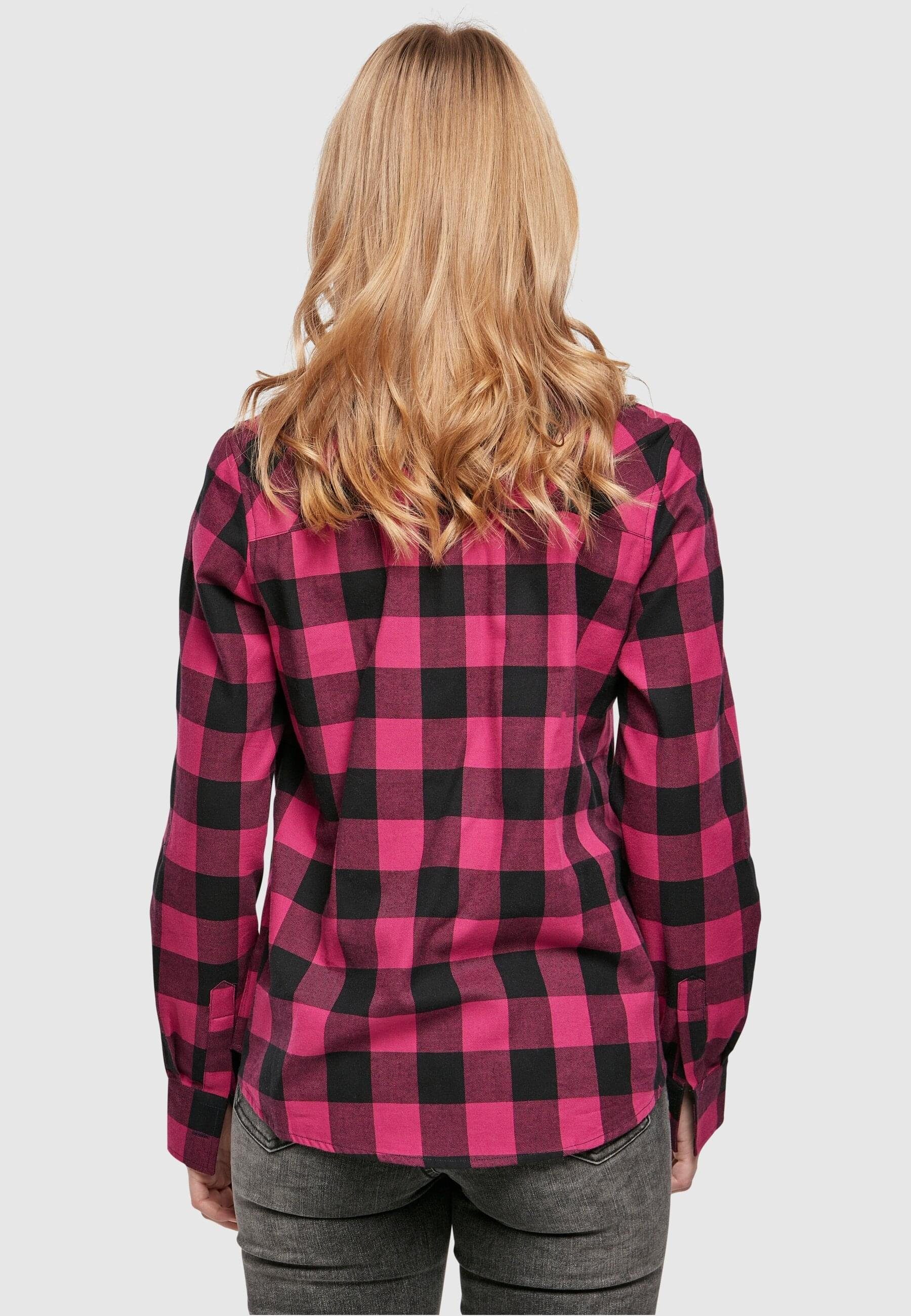 Ladies Turnup CLASSICS Shirt Langarmhemd Flanell Damen wildviolet-black Checked (1-tlg) URBAN