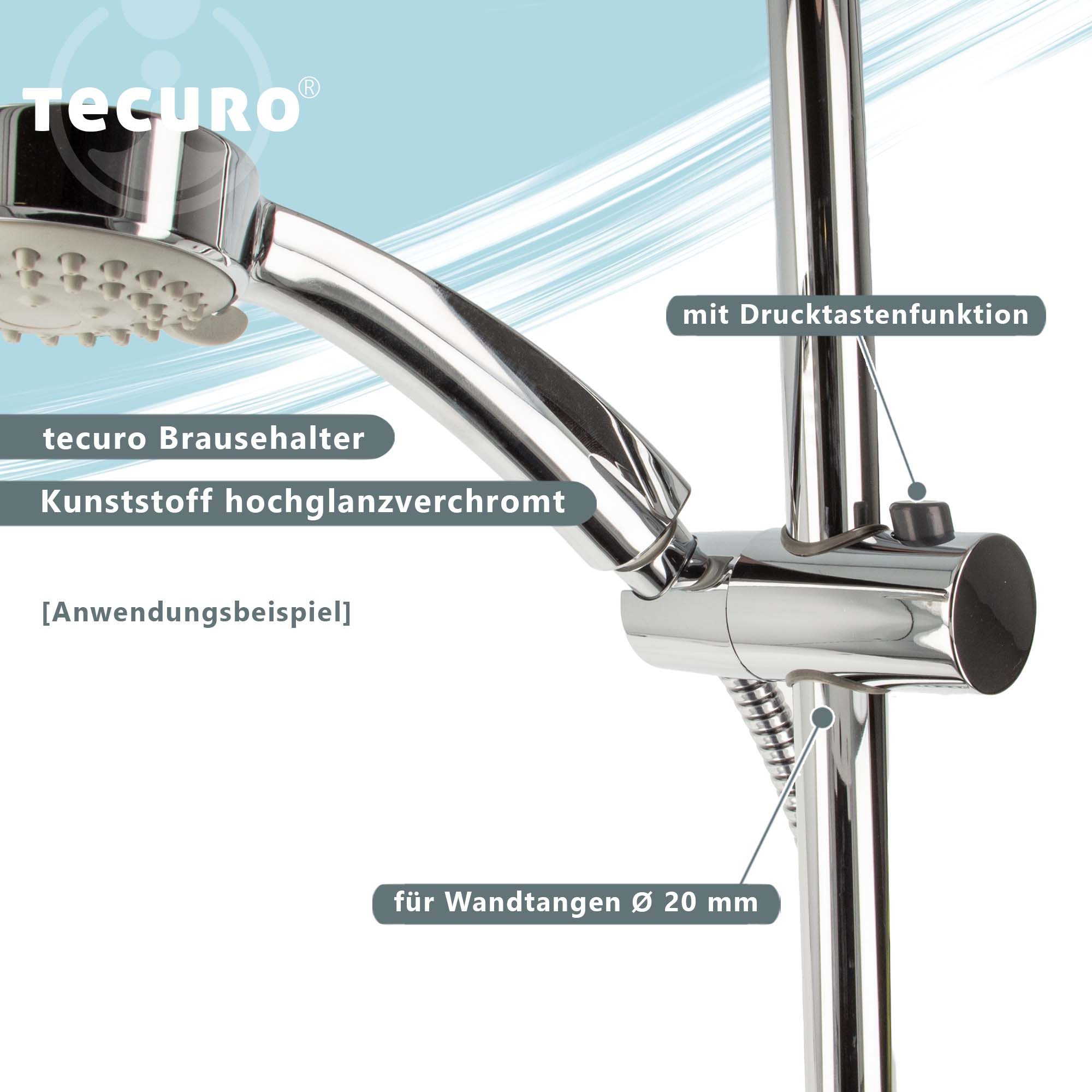 tecuro Brausehalter Gleiter Brausehalter für Wandstange in Ø 18, 20, 22 oder 25 mm