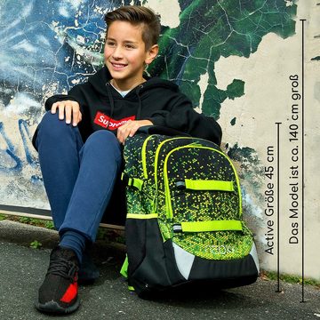 neoxx Schulranzen Active (Set, 3-tlg., inkl. Schlamper-Federmäppchen und Regenschutz), Schul-Rucksack Set "Pixel" - Schultasche ab der 5. Klasse