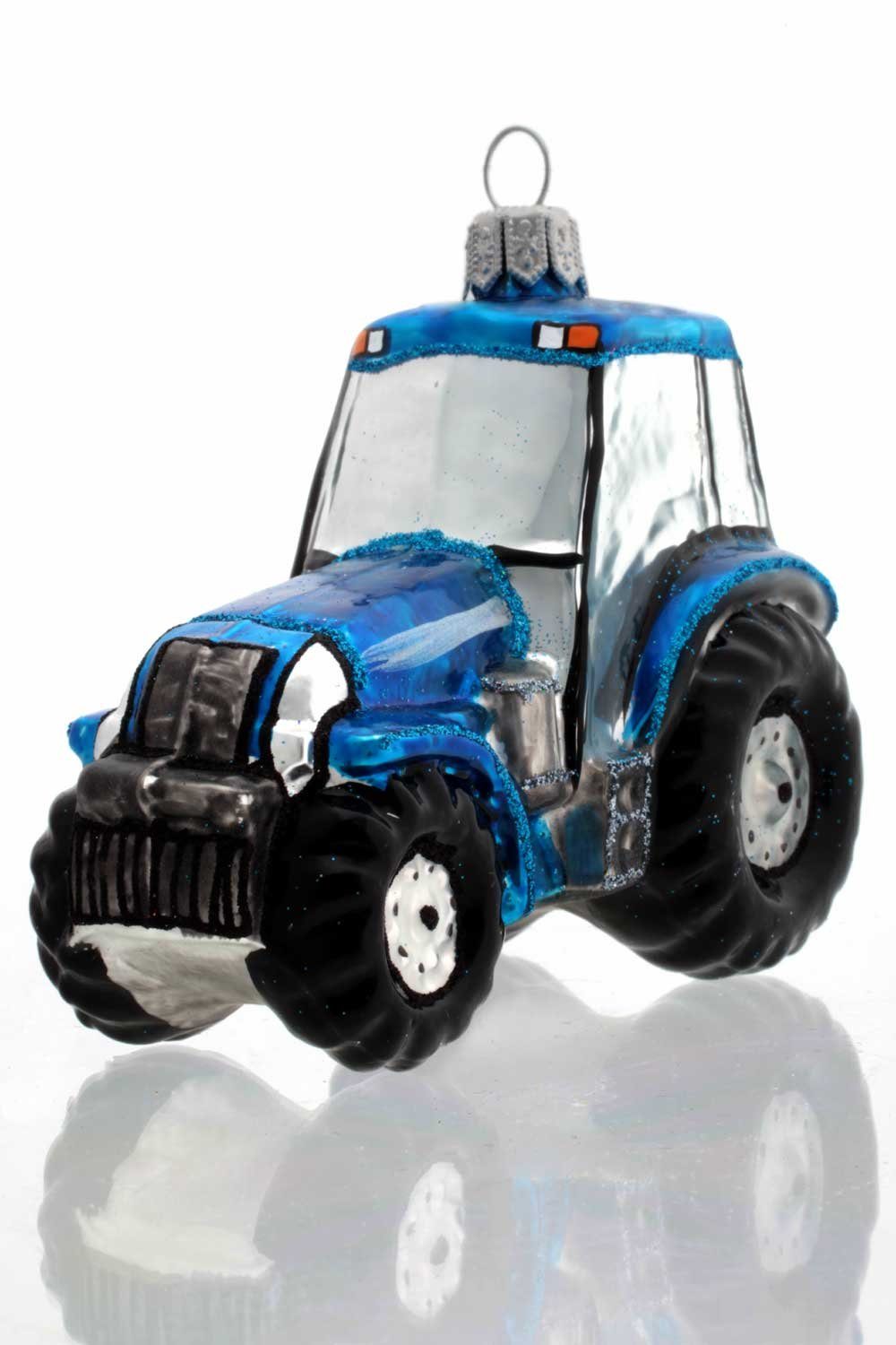 Hamburger Weihnachtskontor Christbaumschmuck Traktor Trecker blau, Dekohänger - mundgeblasen - handdekoriert