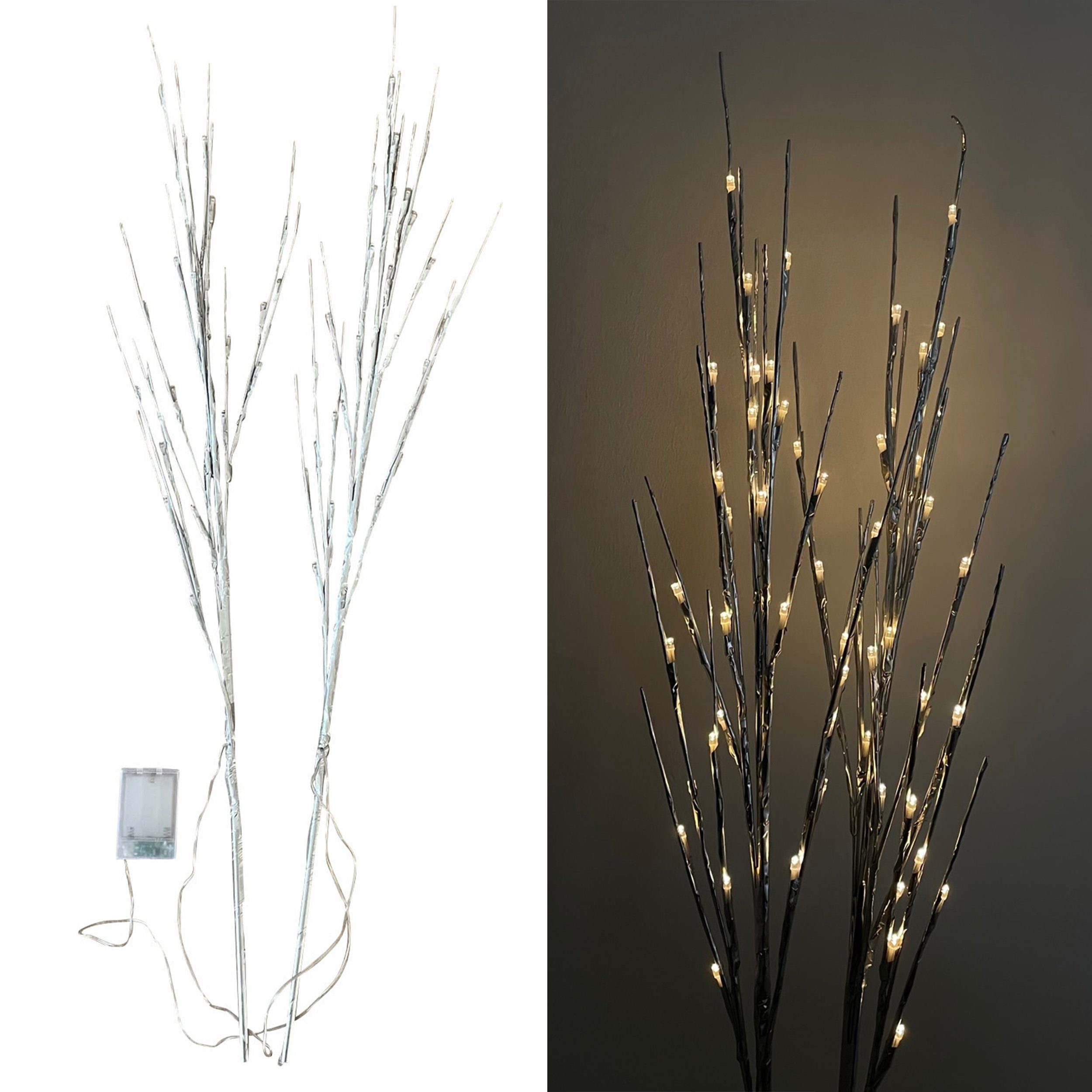 Online-Fuchs LED-Leuchtzweig aus silbernen Rosenblüten mit Timer - künstlicher Blumenstrauß, die Rosenblüten schimmern im Regenbogen-Design