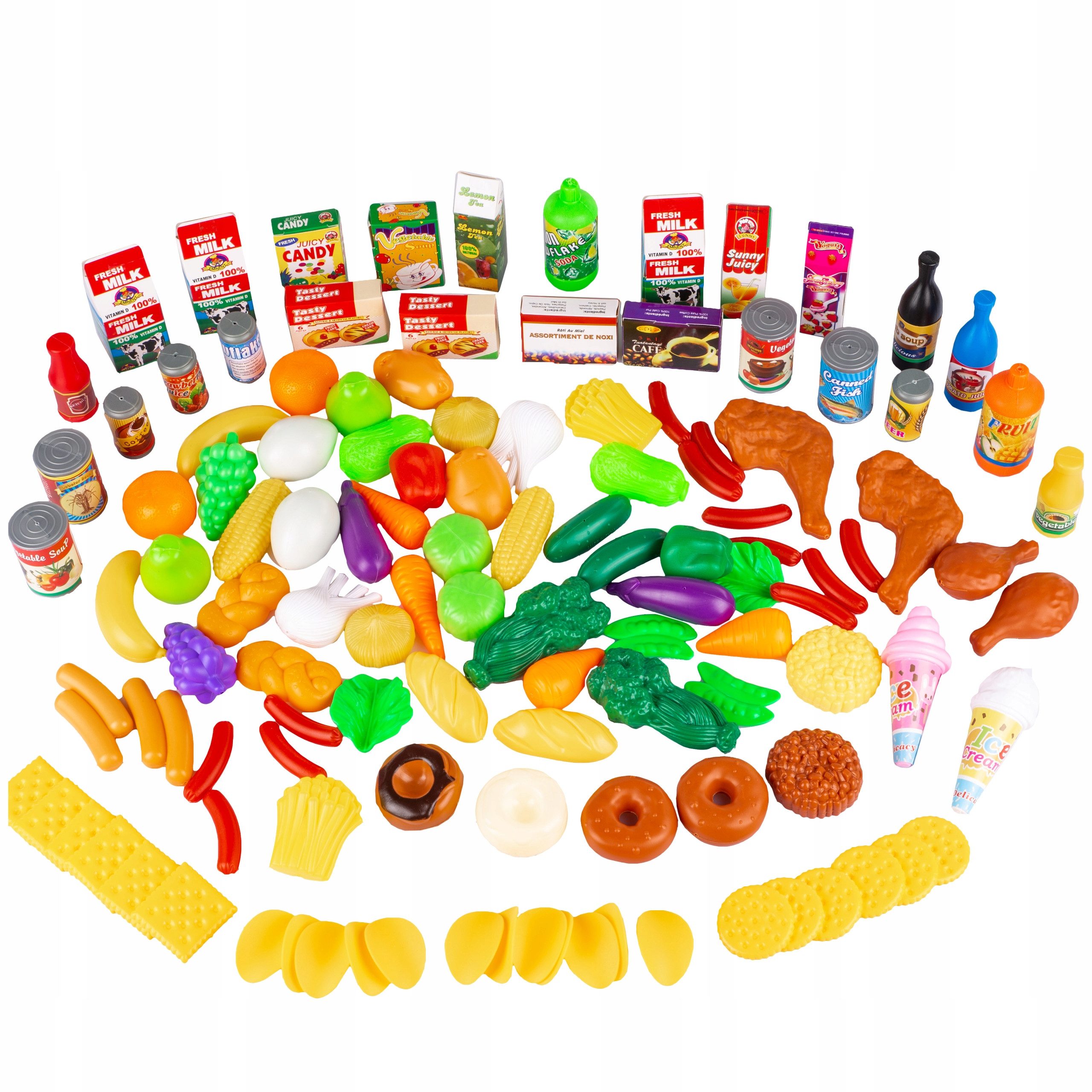 kinderplay Spiellebensmittel Spiellebensmittel Set – 120-teilig – für Kinderküche – Lernspielzeug, (Set, Plastik Obst und Gemüse Spielset 120-teilig)