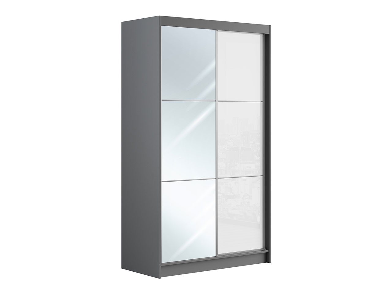 MÖBEL Weiss cm, mit Grau Garderobe, Lacobel-Glas Spiegel Schrank VALENCIA 120 Kleiderschrank MKS