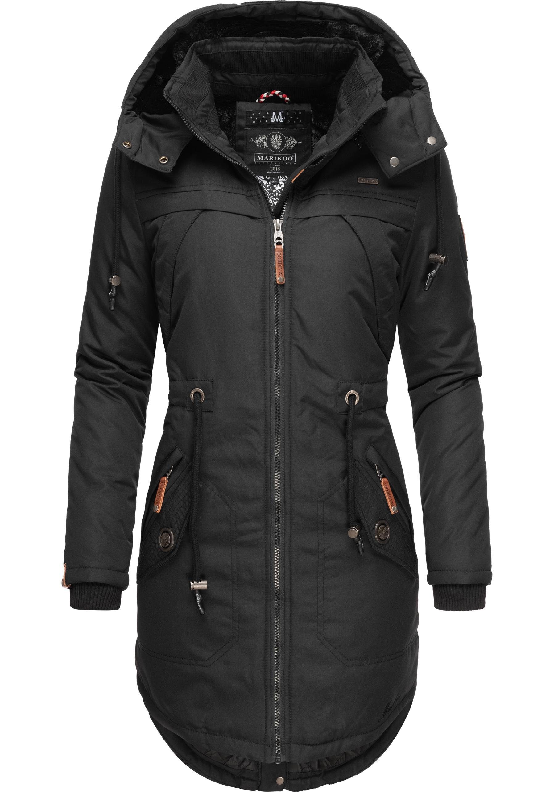 Marikoo Wintermantel Kamii sportlicher Damen Winterparka mit abnehmb. Kapuze schwarz | Mäntel