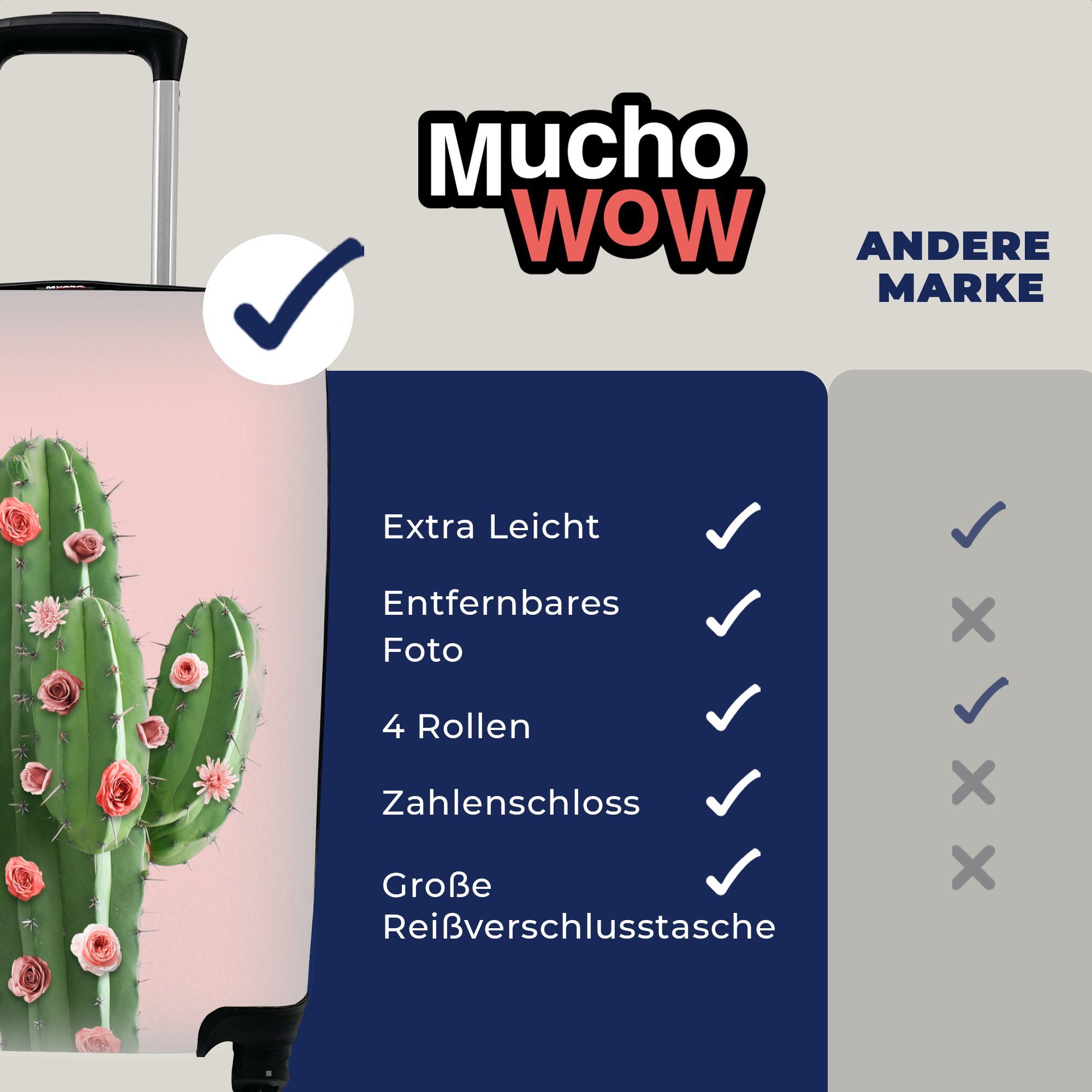 MuchoWow Handgepäckkoffer Kaktus für Reisetasche - Blumen, Rollen, rollen, - Trolley, Ferien, 4 Stilleben mit Reisekoffer Handgepäck