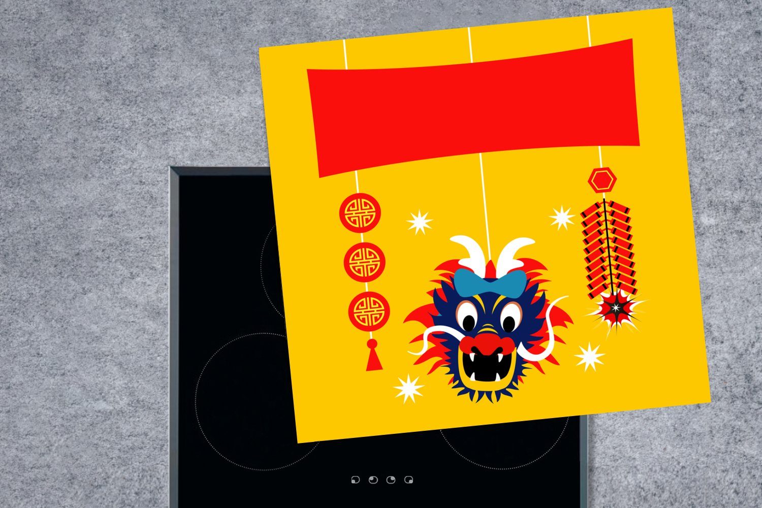 Neujahrsfest, das (1 der für Illustration 78x78 MuchoWow Arbeitsplatte tlg), chinesische für Vinyl, küche Eine cm, Ceranfeldabdeckung, Dekoration Herdblende-/Abdeckplatte