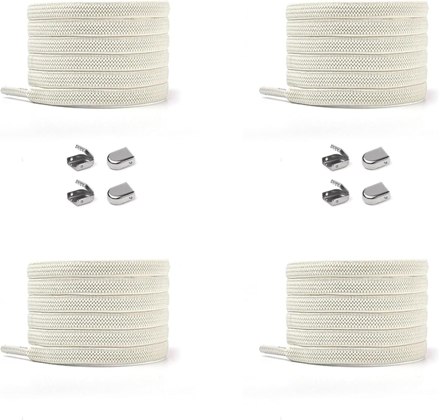 ELANOX Schnürsenkel 4 Stück für 2 Paar Schuhe elastische Schnürsenkel mit Clips, inkl. Enden (Clips) - 8 St. in silber