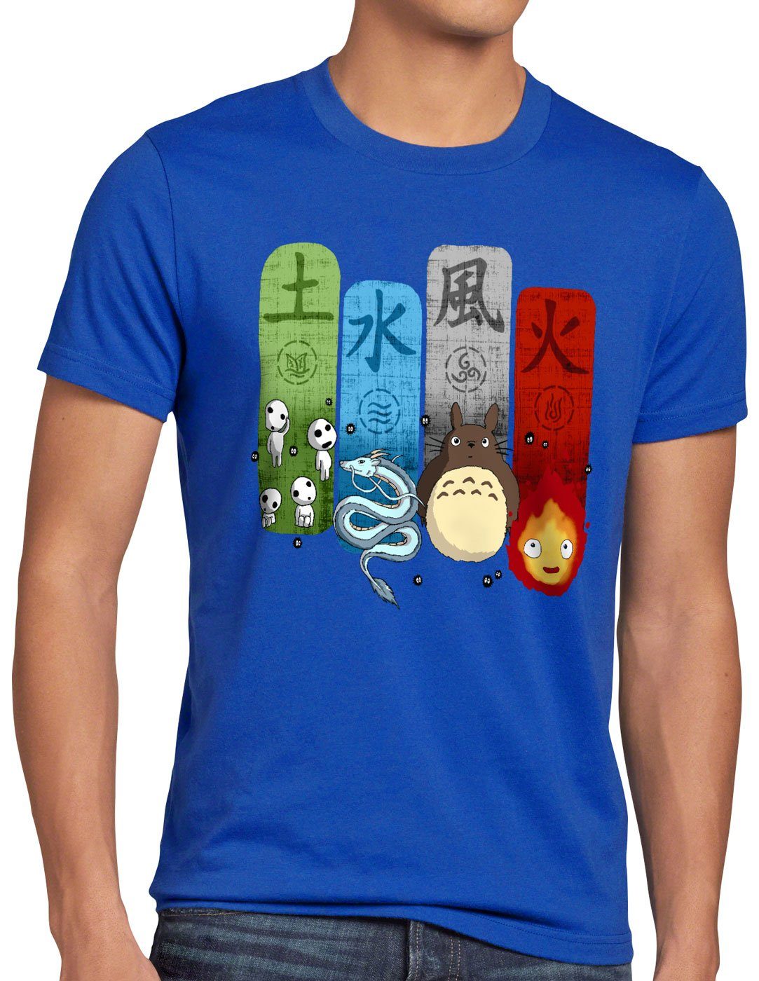 style3 Print-Shirt Herren T-Shirt Ghibli Family totoro mononoke schloss chihiro film blau