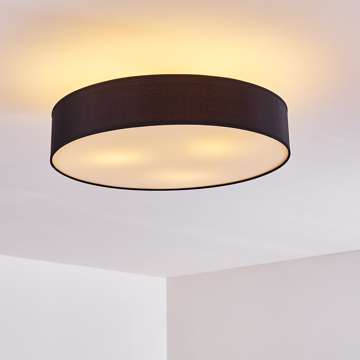 Stoff ohne »Mels« runde in mit Schwarz/Weiß, Lampenschirm hofstein 3xE27, Deckenleuchte Retro-Design 40 Leuchtmittel, LED-fähig, aus Ø60cm, Deckenlampe Watt,