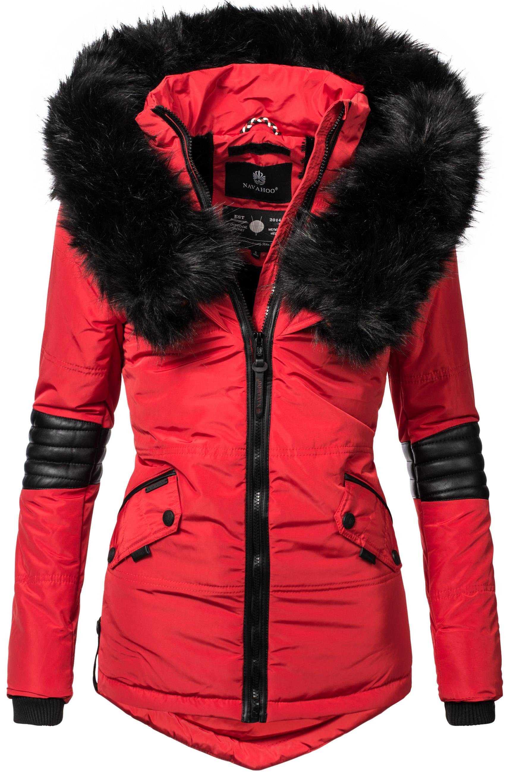 Navahoo Winterjacke Nirvana edle rot Kunstpelzkragen schwarzem m. Steppjacke