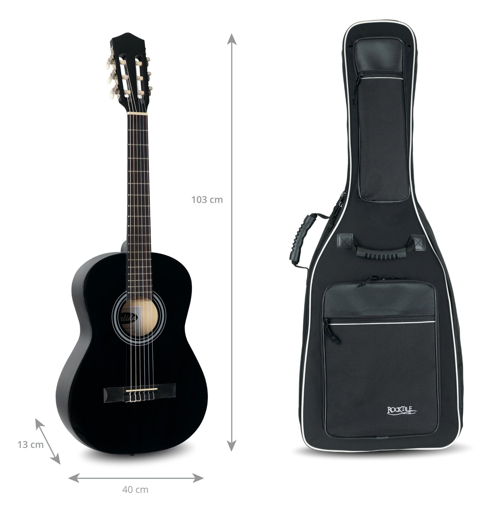 Rocktile Gitarrentasche 4/4 Klassik-Gitarrentasche Deluxe, Ergonomisch geformter, gummierter Komfort-Griff