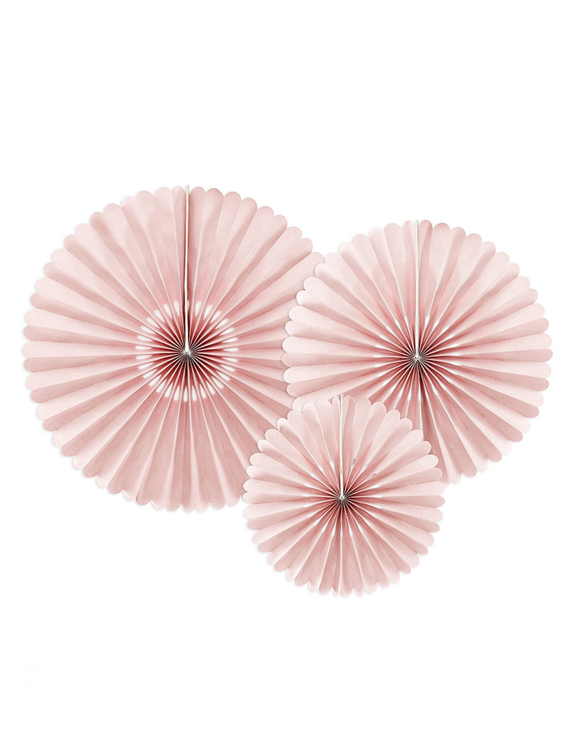 partydeco Kostüm 3 Papierrosetten Puderrosa 26, 34,5 und 43 cm