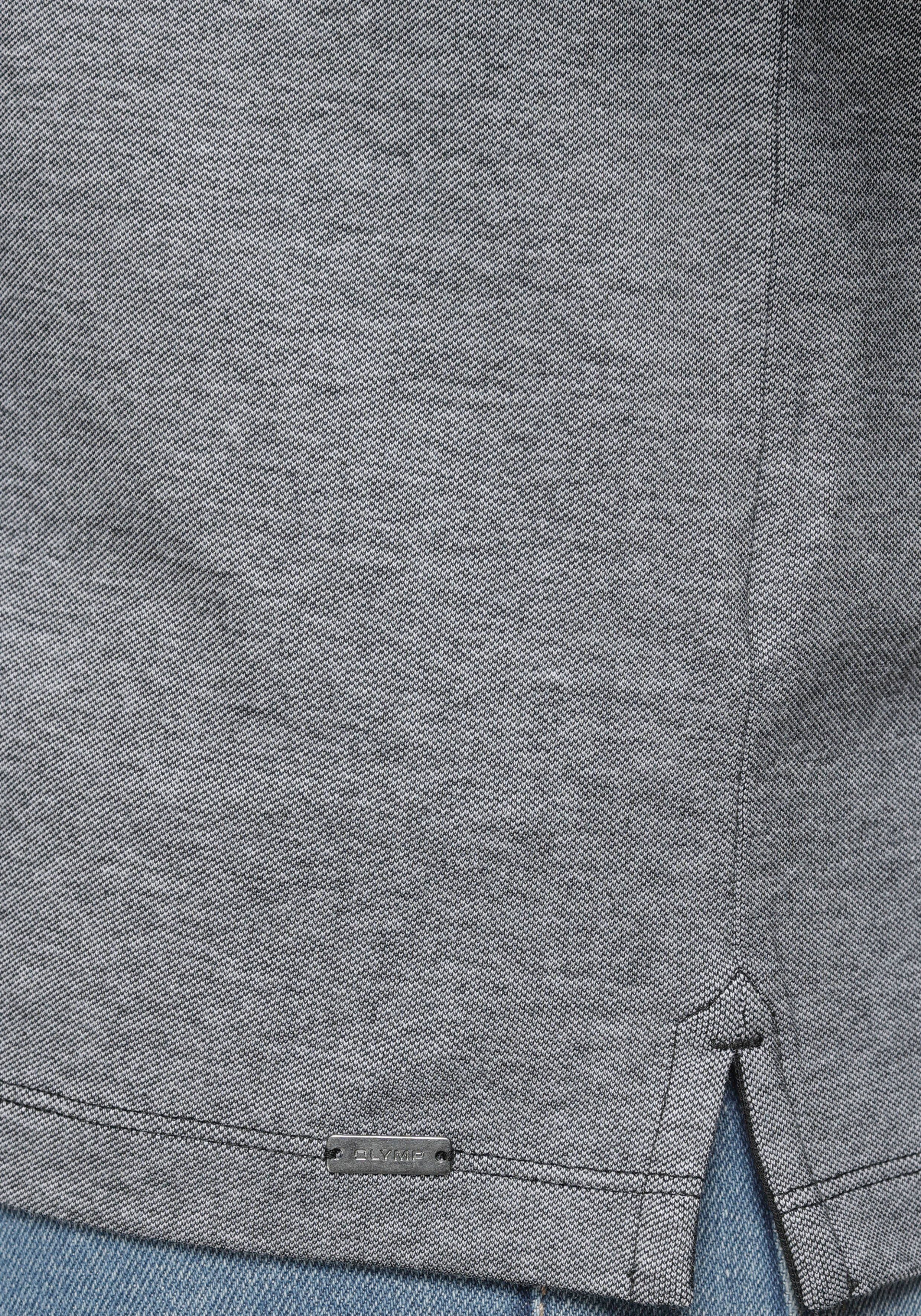 Baumwoll-Piqué Level schwarz-meliert Five Poloshirt OLYMP fit aus body