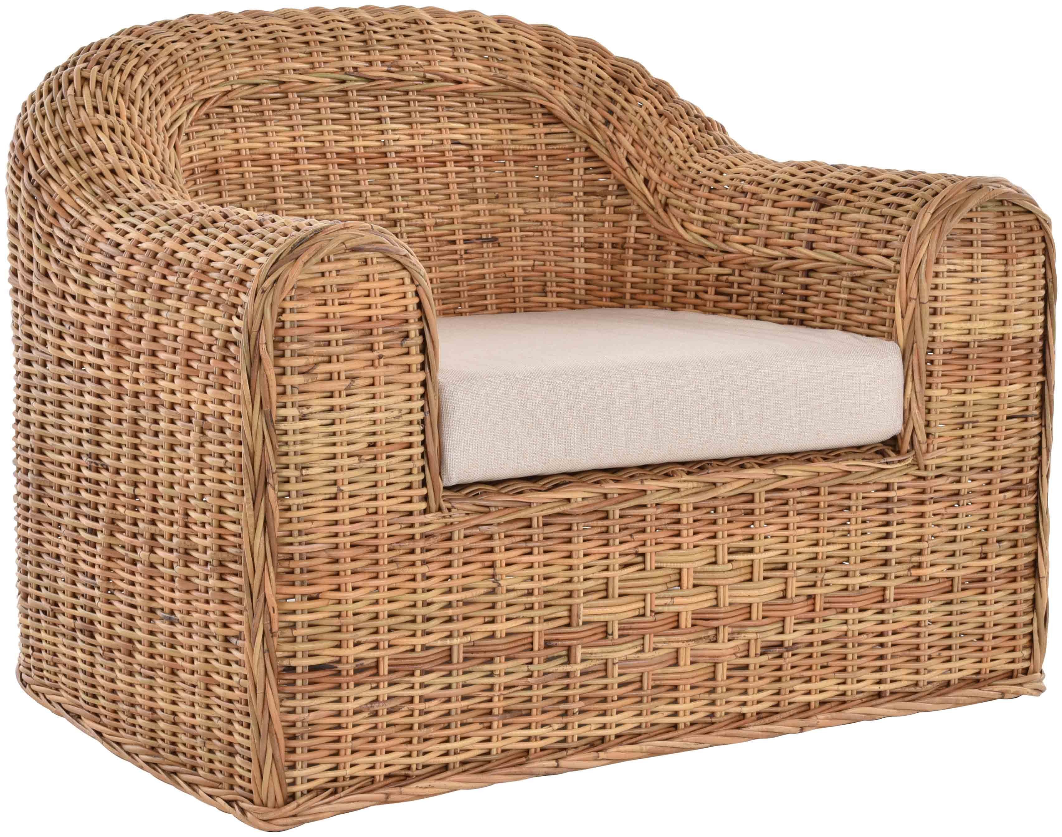 Krines Home Relaxsessel echtem Natur Hell Rattan Breiter Bequem aus Rattansessel Wohnzimmer Sessel Thronsessel