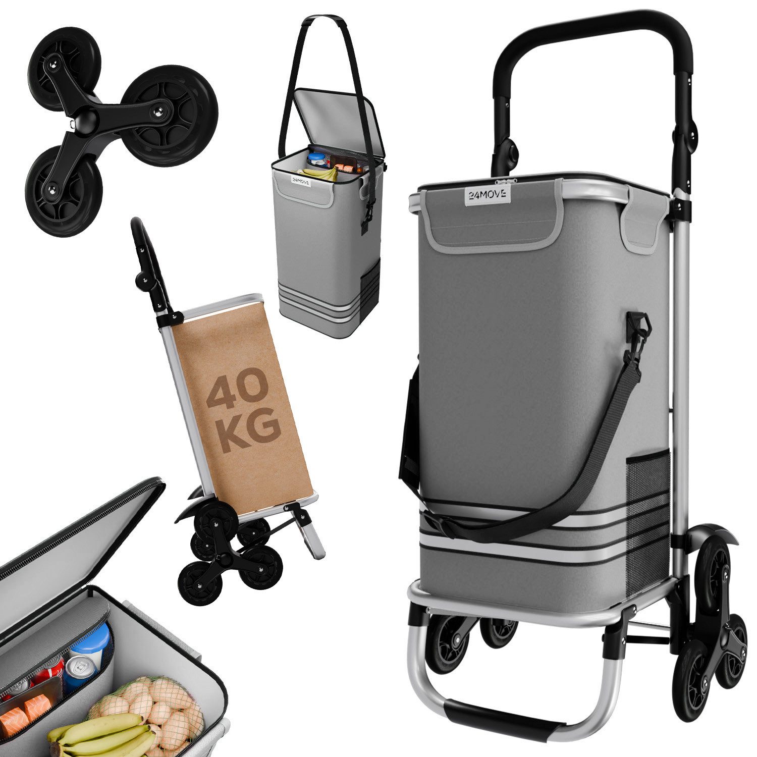 24Move Einkaufstrolley Einkaufstrolley mit 55L, 3in1 Sackkarre und Tasche, günstig online kaufen