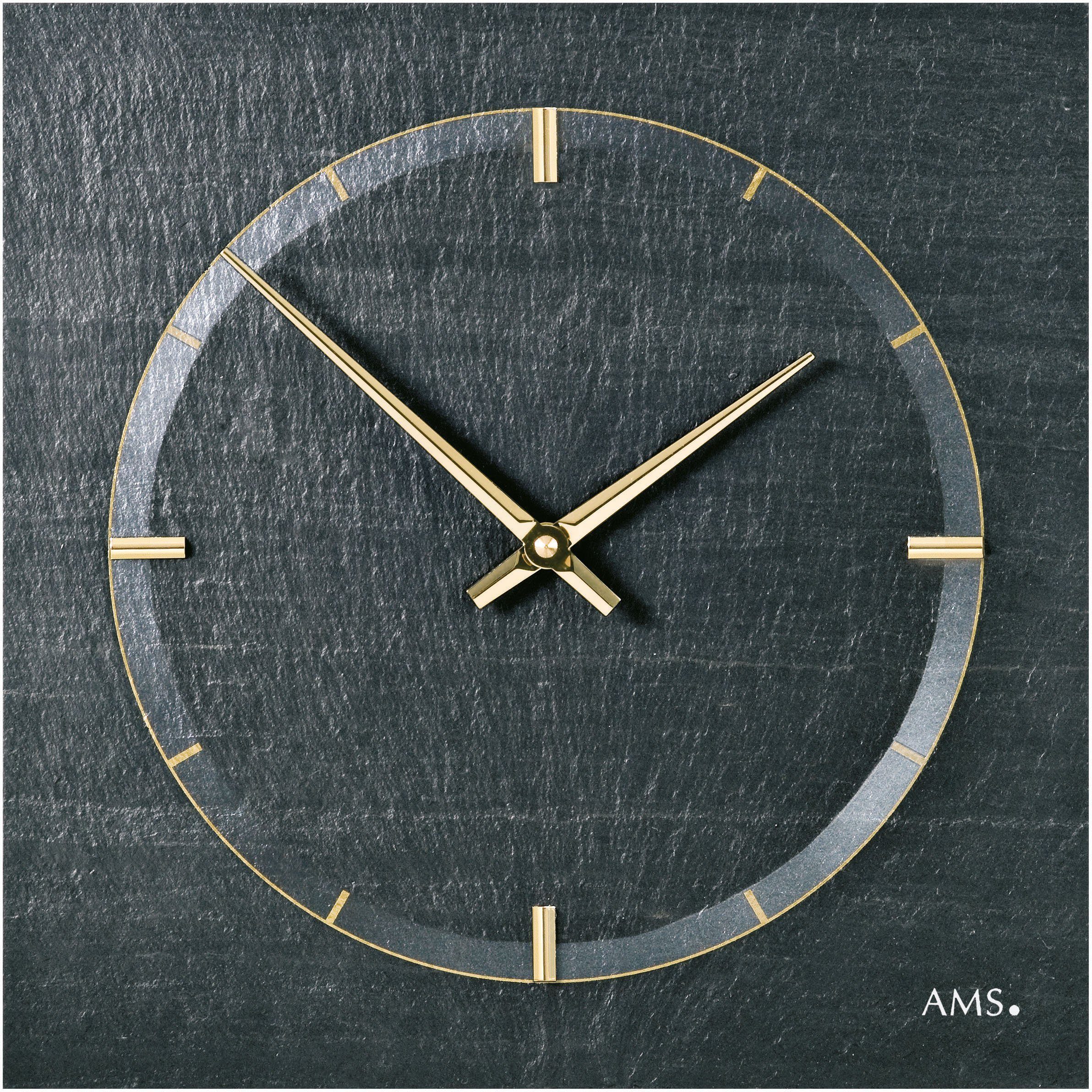 AMS Wanduhr W9516 (Made in Germany, Schiefer, Wohnzimmer, Esszimmer, Küche, Arbeitszimmer)