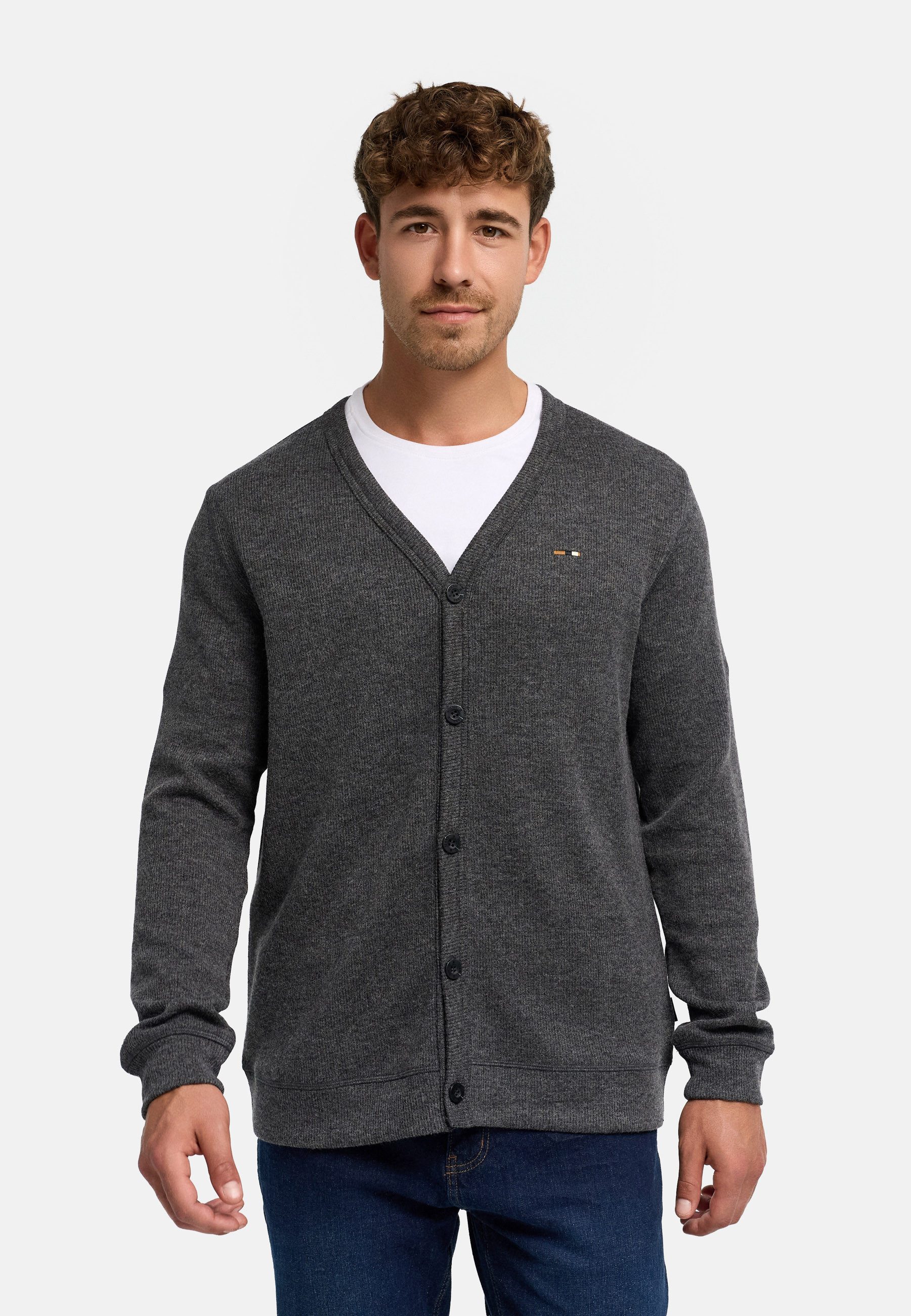 INDICODE Sweatjacke Herren INDorbu Cardigan V-Ausschnitt Freizeitjacke mit V-Ausschnitt, Knopfleiste, Logo-Stickerei