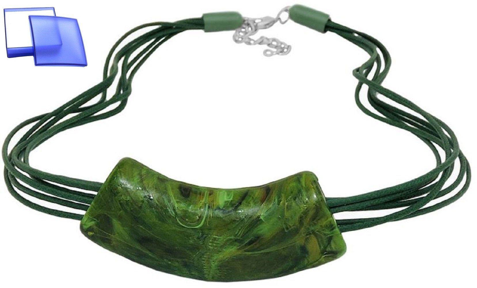 unbespielt Collier Rohr gebogen flach grün marmoriert glänzend Kunststoff 45 cm, Modeschmuck für Damen