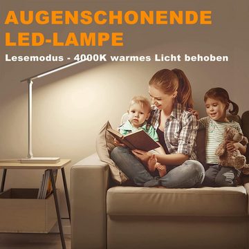 LIGHTSTUDIO LED Schreibtischlampe Schreibtischlampe Kinder Junge, LED tischleuchte Touch Dimmbar, LED fest integriert, warmweiß, neutralweiß, warmweiß - kaltweß, Tageslichtweiß, farbwechsler, Lesemodus, Timer, für Wohnzimmer Schlafzimmer, Kinderzimmer - Weiß, Doppelkopf Tischlampe mit Ladefunktion