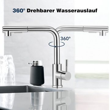 LETGOSPT Küchenarmatur Niederdruck Küchenarmatur Edelstahl, 360° Schwenkbar Spültischarmatur