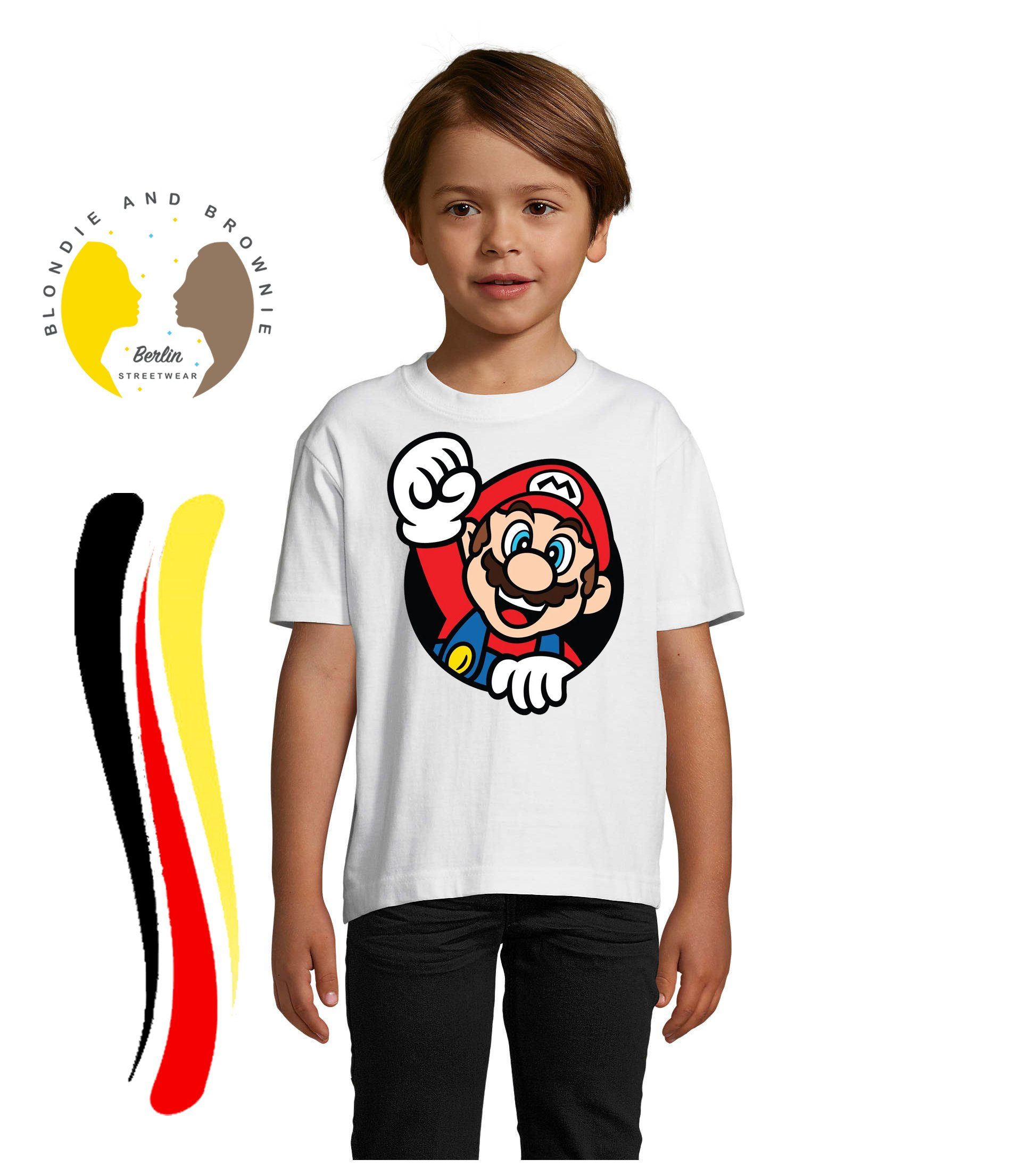 Mario Kinder Konsole Super T-Shirt Weiss & Brownie Spiel Faust Blondie Konsole Nerd Nintendo Gaming