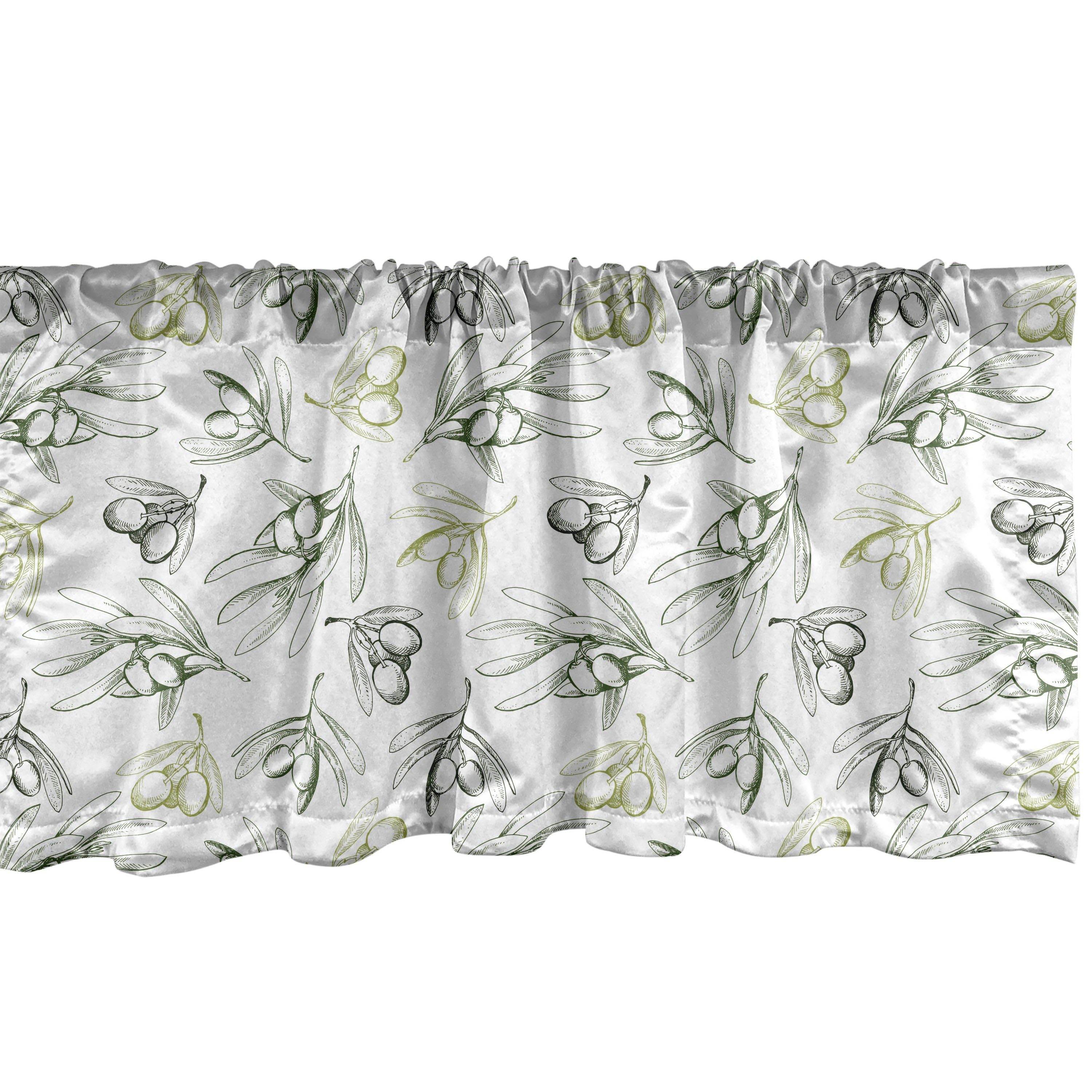 Scheibengardine Vorhang Volant für Küche mit Microfaser, Dekor Sketch Umrißzeichnungen Olive Abakuhaus, Stangentasche, Schlafzimmer