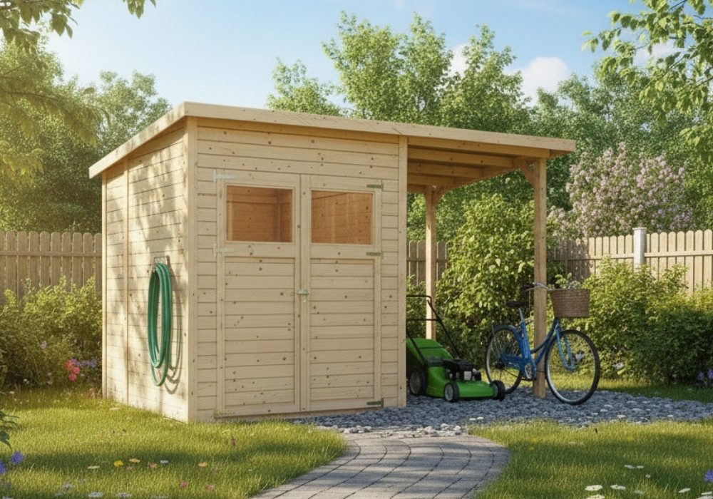 Alpholz Gerätehaus Holz Mollie Plus, BxT: 334x199 cm, in Naturbelassen Inkl. Fußboden mit 14mm Wandstärke