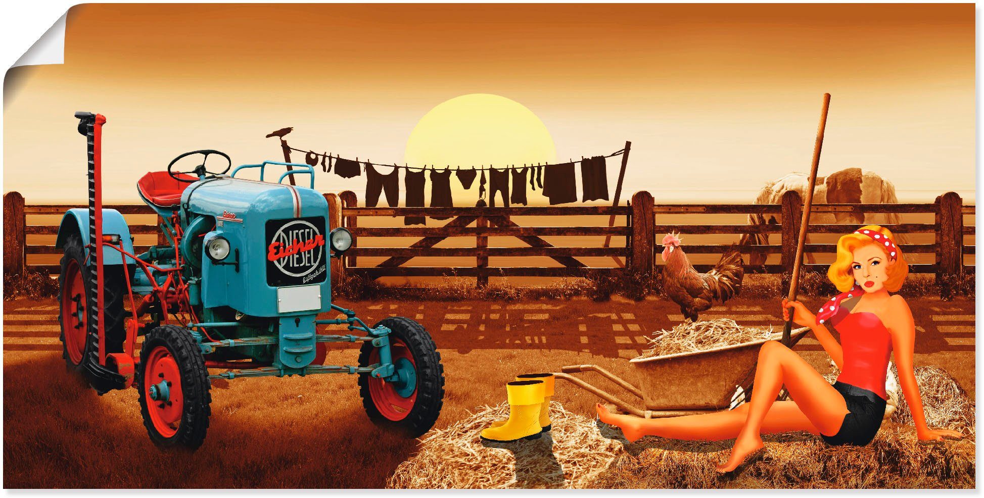 Artland Wandbild Pin St), Poster Girl Alubild, in Leinwandbild, versch. Wandaufkleber als Traktor auf Größen (1 Traktoren oder Up Bauernhof, mit