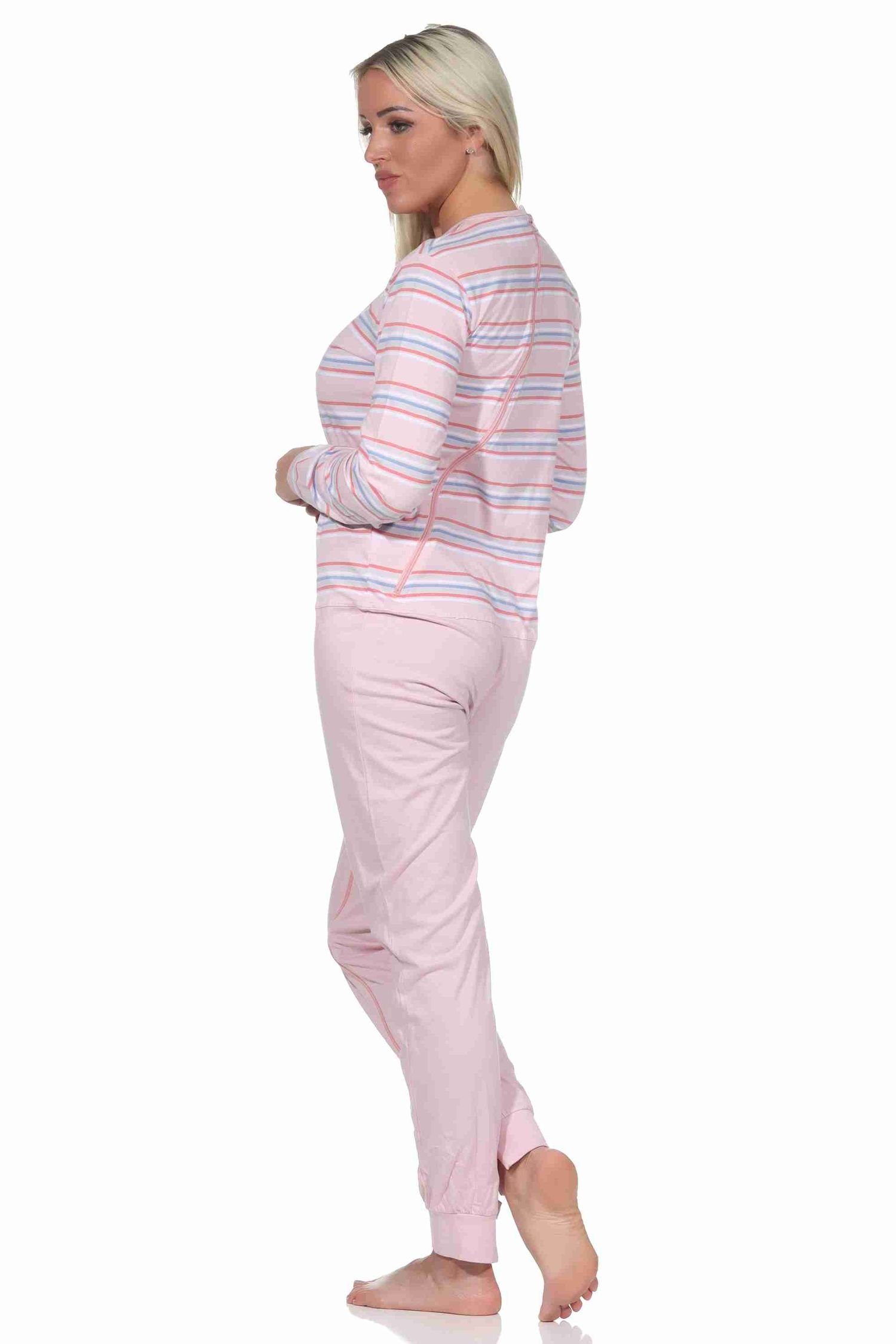Pyjama Care Bein Damen Normann am Pflegeoverall mit und Rücken Reissverschluss langarm