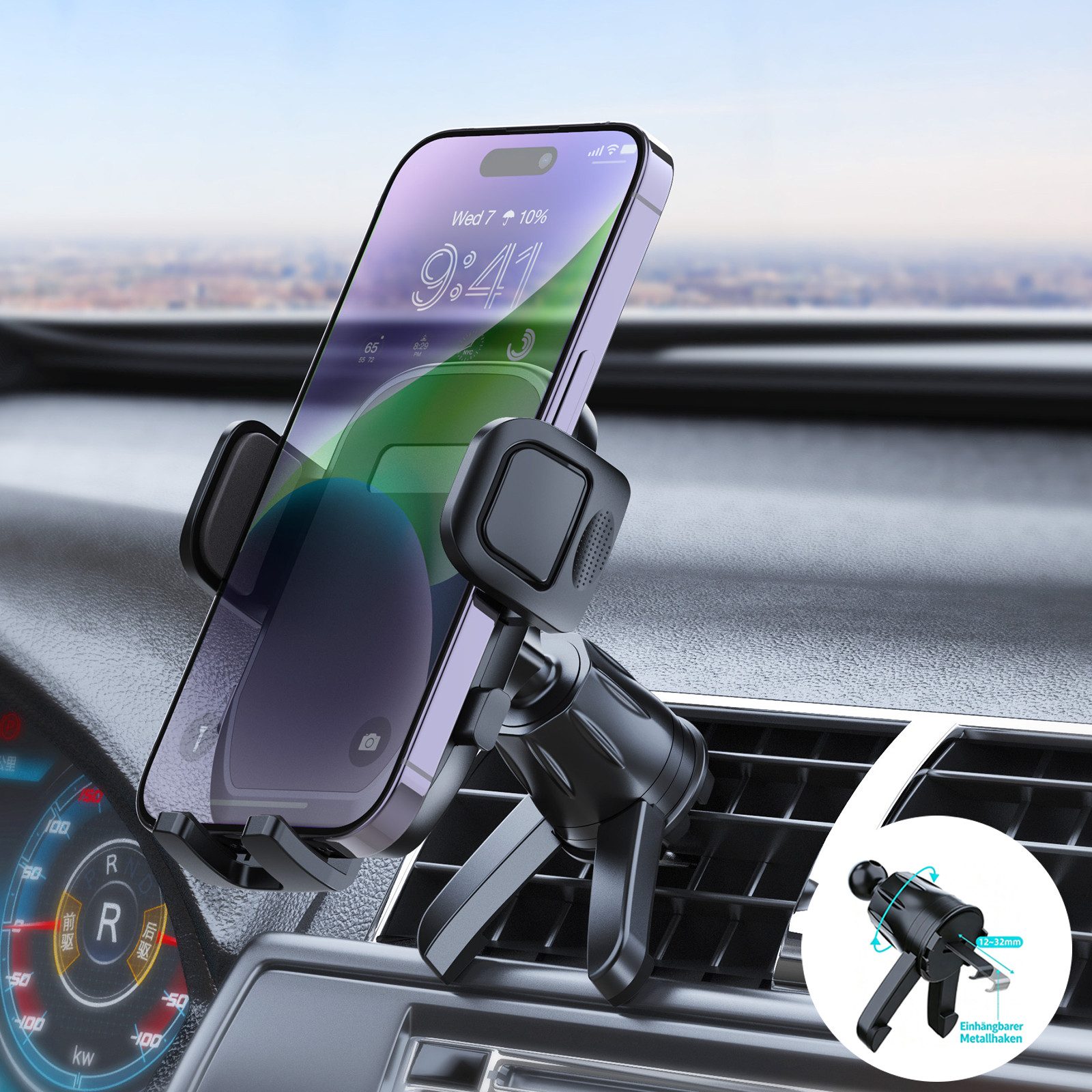 BOOD Handy-Halterung Auto Lüftung,auch runde Düsen,360° drehbar,verstellbare Klemmhalterung, (bis 7 Zoll, Packung, 1-tlg., Montage erforderlich, Sicherer Halt auf holprigen Straßen, werkzeuglose Montage ohne Kleber)
