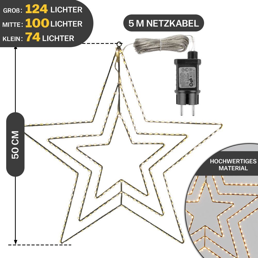 300 Metall Leuchtstern 4.5V, Timer Hängen Stern schwarz Helligkeitsmodi & zum cm - Helligkeitsmodi 8/16H XIIW fünf LED-Lichterschlauch LED (0/25/50/75/100) 50