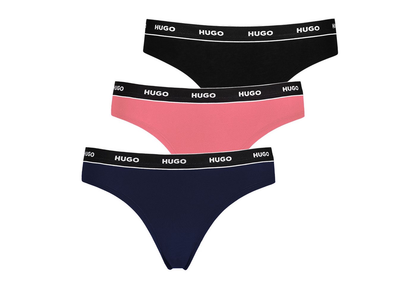 HUGO String Thong Stripe (3-St) mit umlaufenden Markenschriftzug