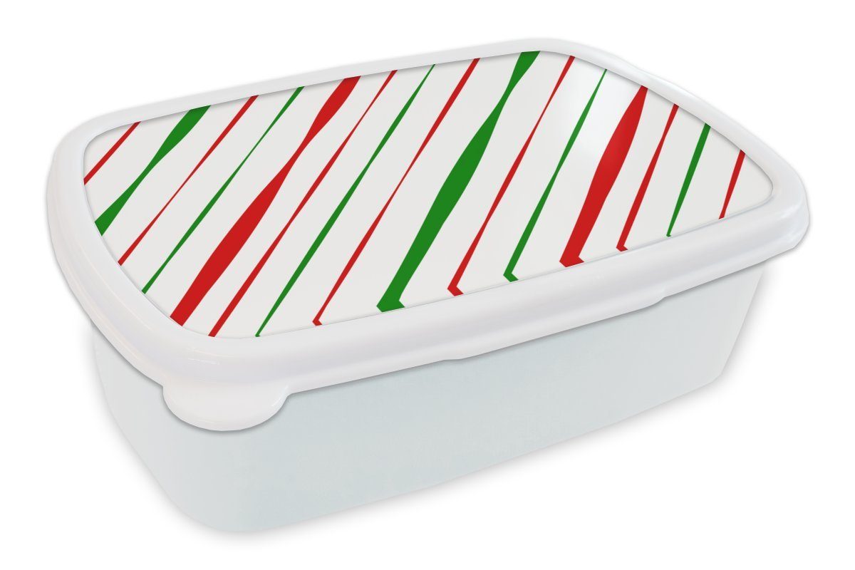 für - (2-tlg), Streifen, Mädchen und Kinder Jungs Erwachsene, für Muster Weihnachten Lunchbox und weiß MuchoWow - Kunststoff, Brotbox Brotdose,