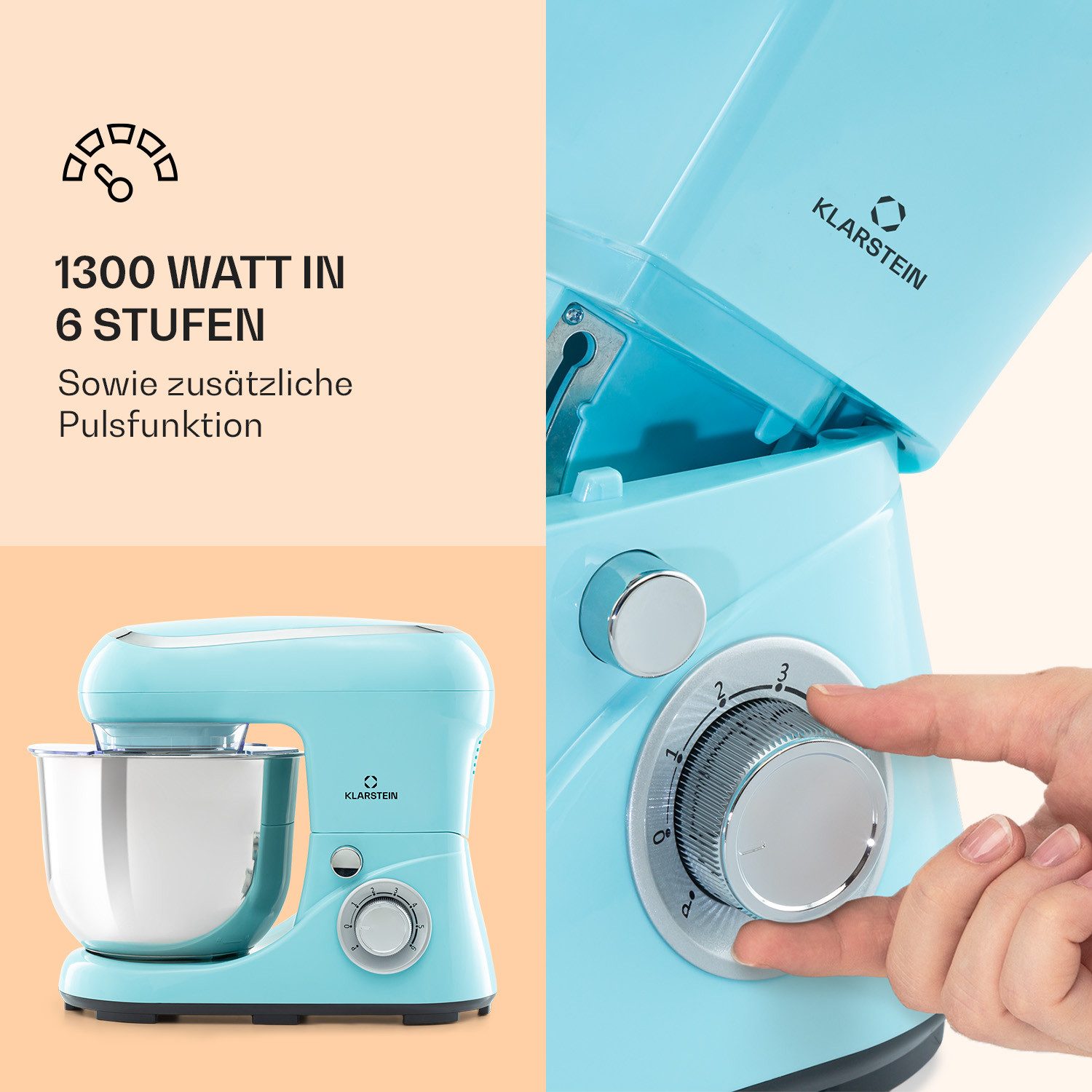 Klarstein Küchenmaschine mit Kochfunktion, 1300 W, 5 l Schüssel, Knetmaschine Teigmaschine Teigknetmaschine Rührmaschine Standmixer
