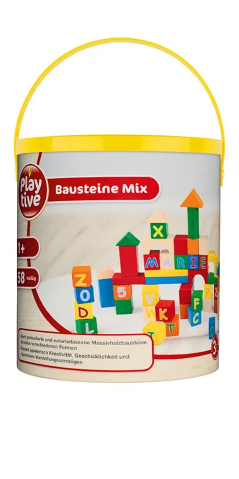 Playtive Spiel Holzspielzeug Bausteine im Eimer Holz 50 tlg. ab 1 Jahr Spielbausteine, (Set, 50 St), aus Holz, bunter Mix, verschiedene Formen, naturbelassen