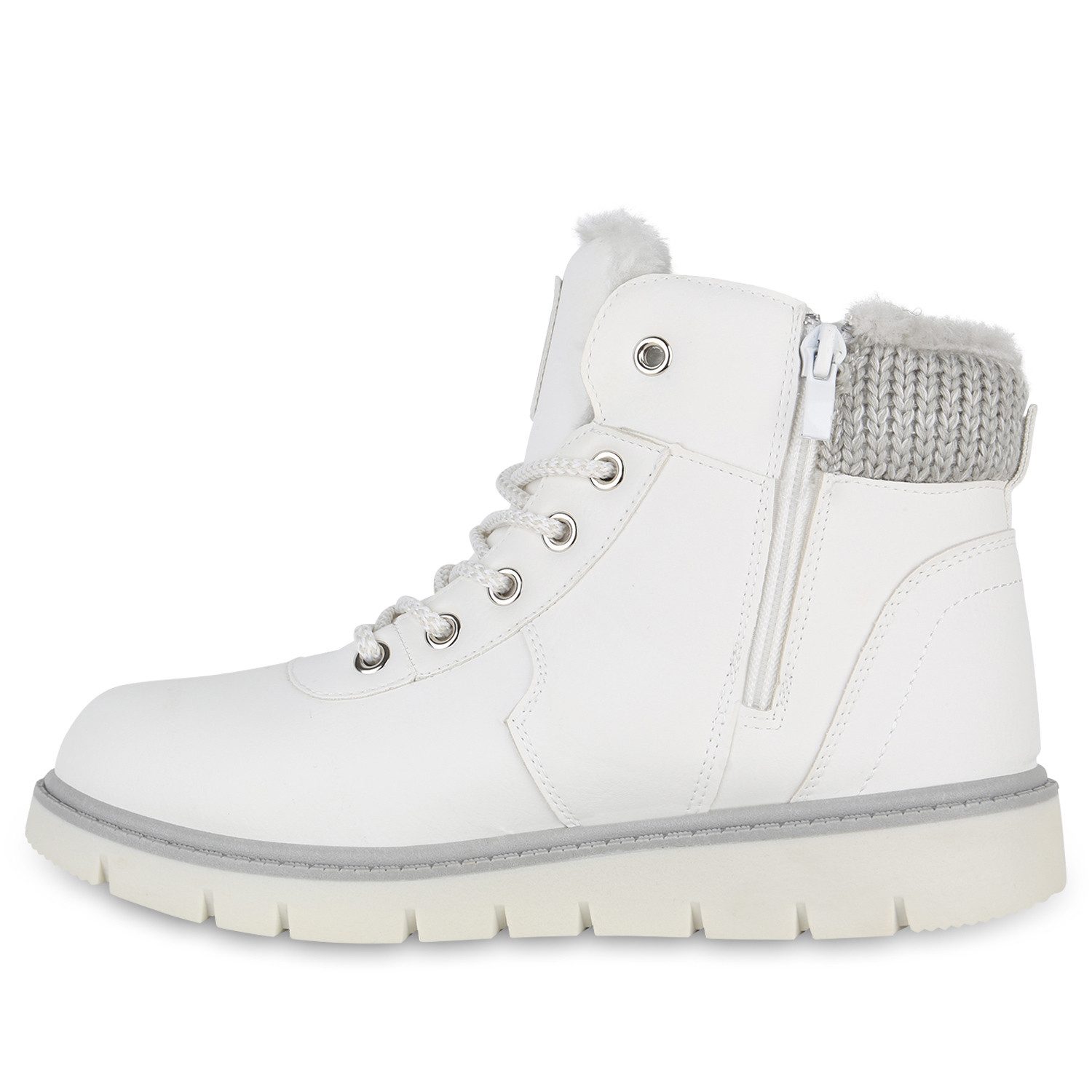VAN HILL 841486 Stiefelette Damen Warm Gefüttert Worker Boots Stiefelette Strick Winter