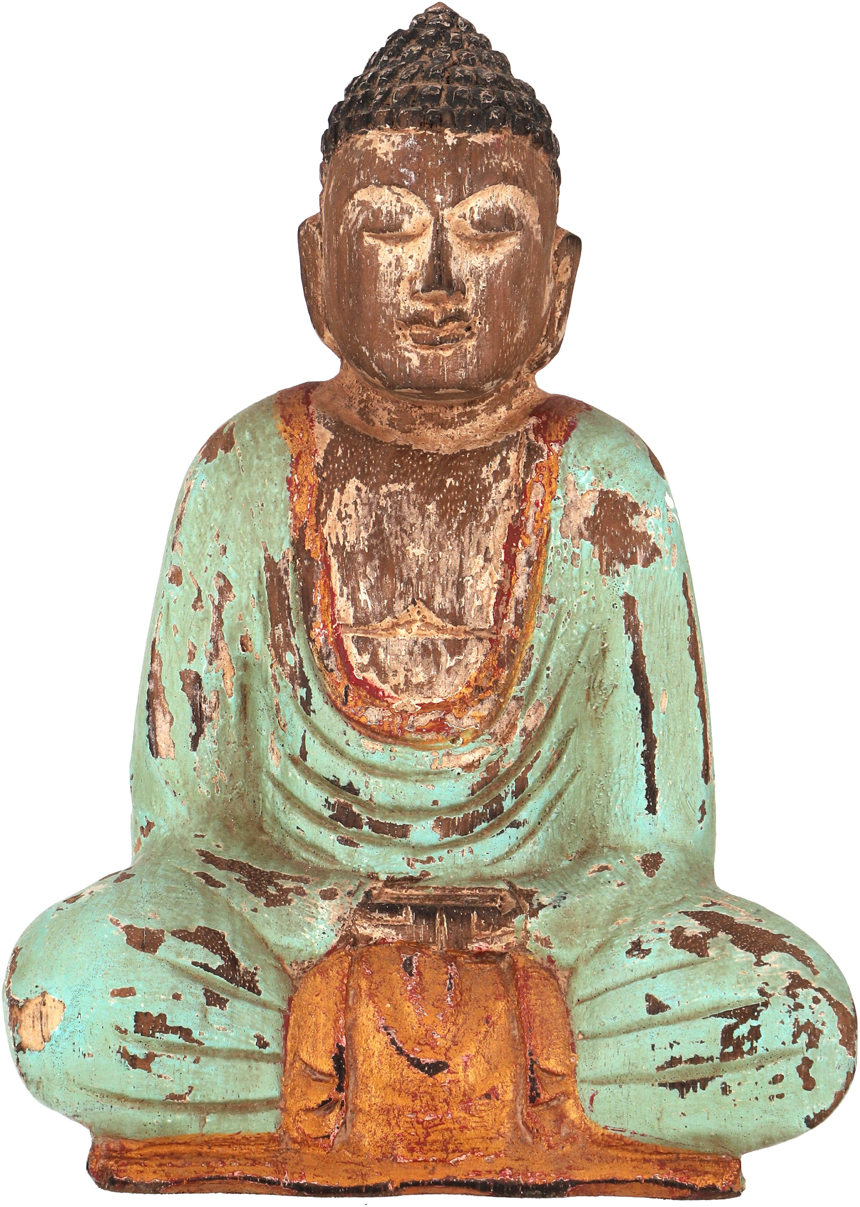 Buddhafigur Sitzender Holzbuddha, Buddha Statue, Handarbeit..