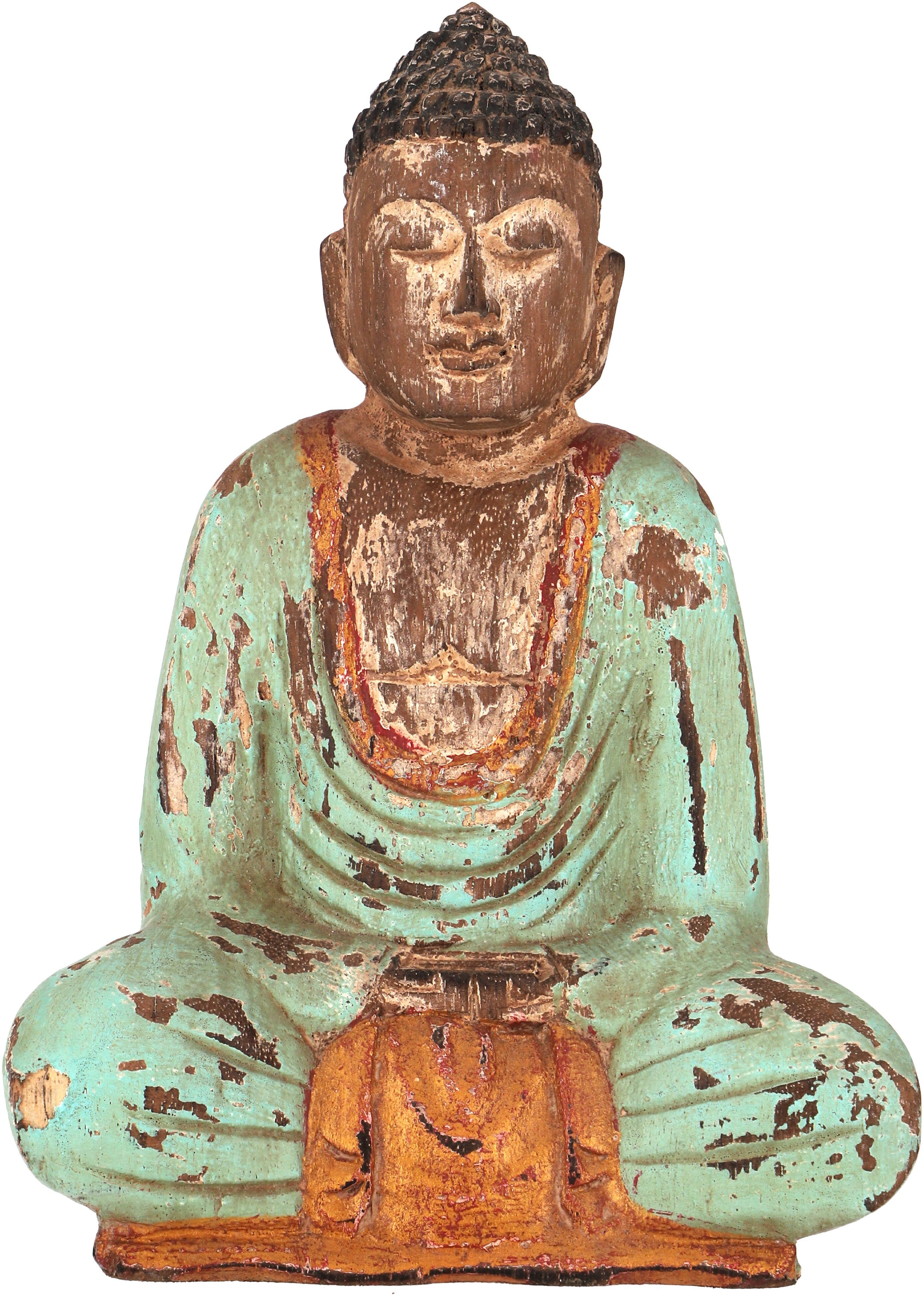 Statue, Holzbuddha, Handarbeit.. Buddha Buddhafigur Sitzender Guru-Shop