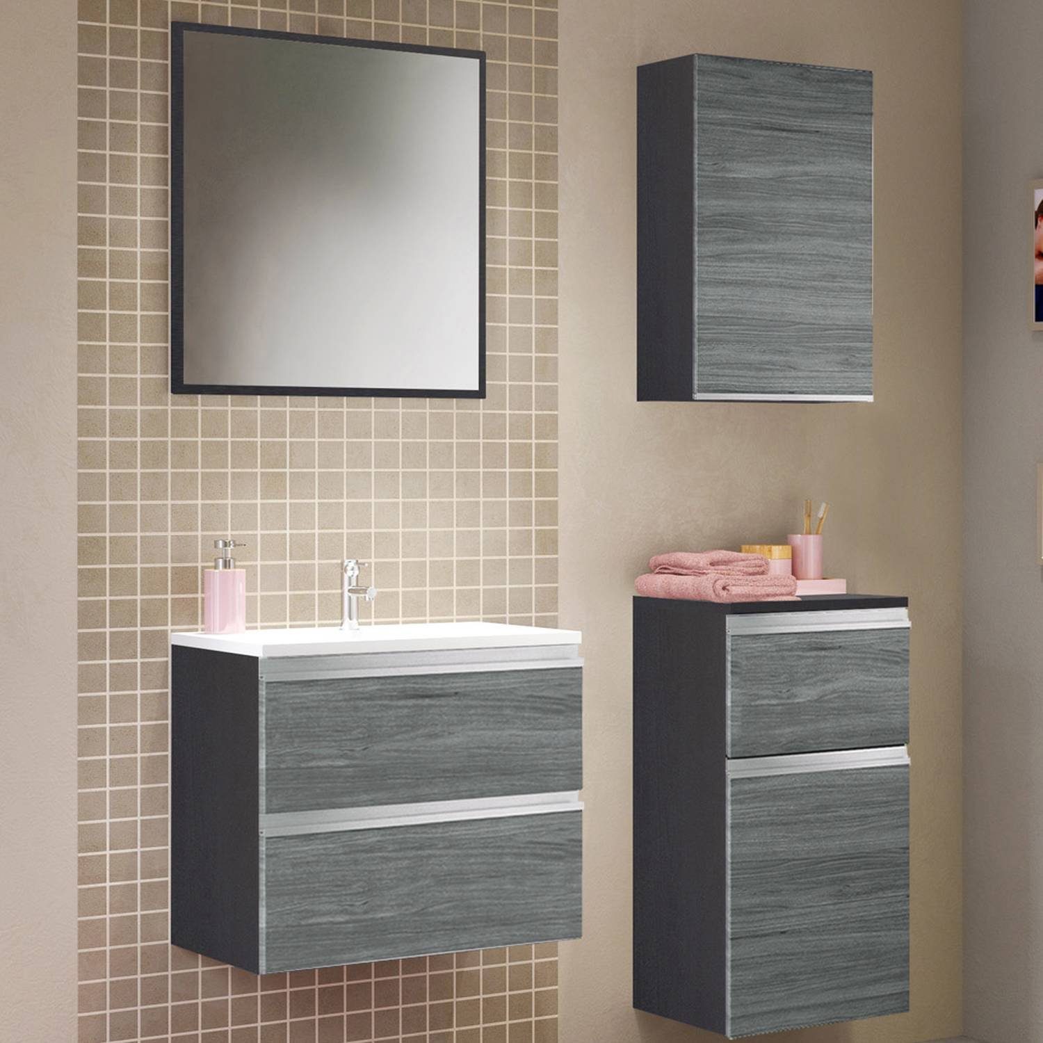 Lomadox Badmöbel-Set »APIA-03«, (Spar-Set, 4-St., 4-tlg), 4-tlg. in