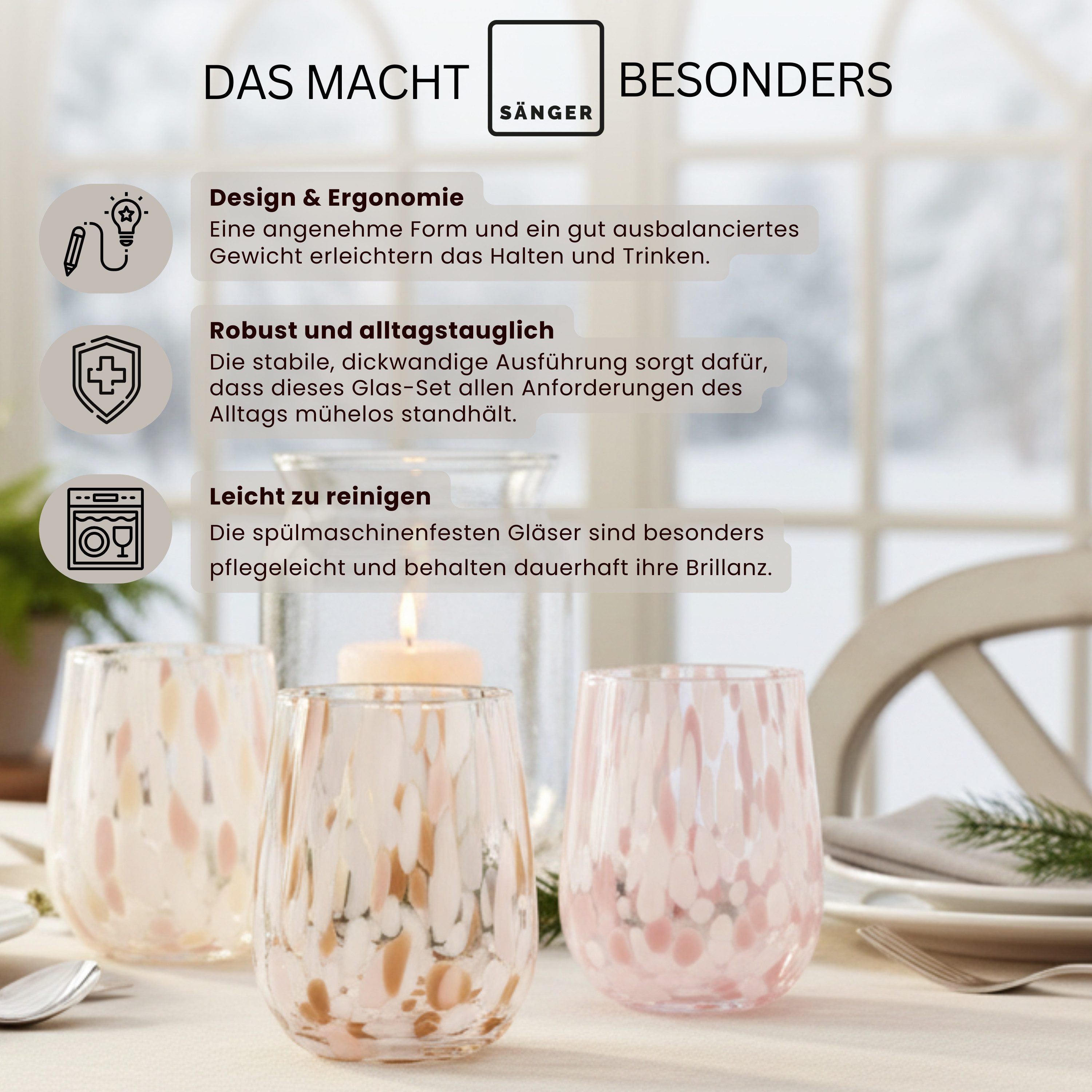 SÄNGER Gläser-Set Curacao, 6-tlg., Glas, 6x Trinkgläser Curacao mit Punkten, Füllmenge 320ml, mehrfarbig
