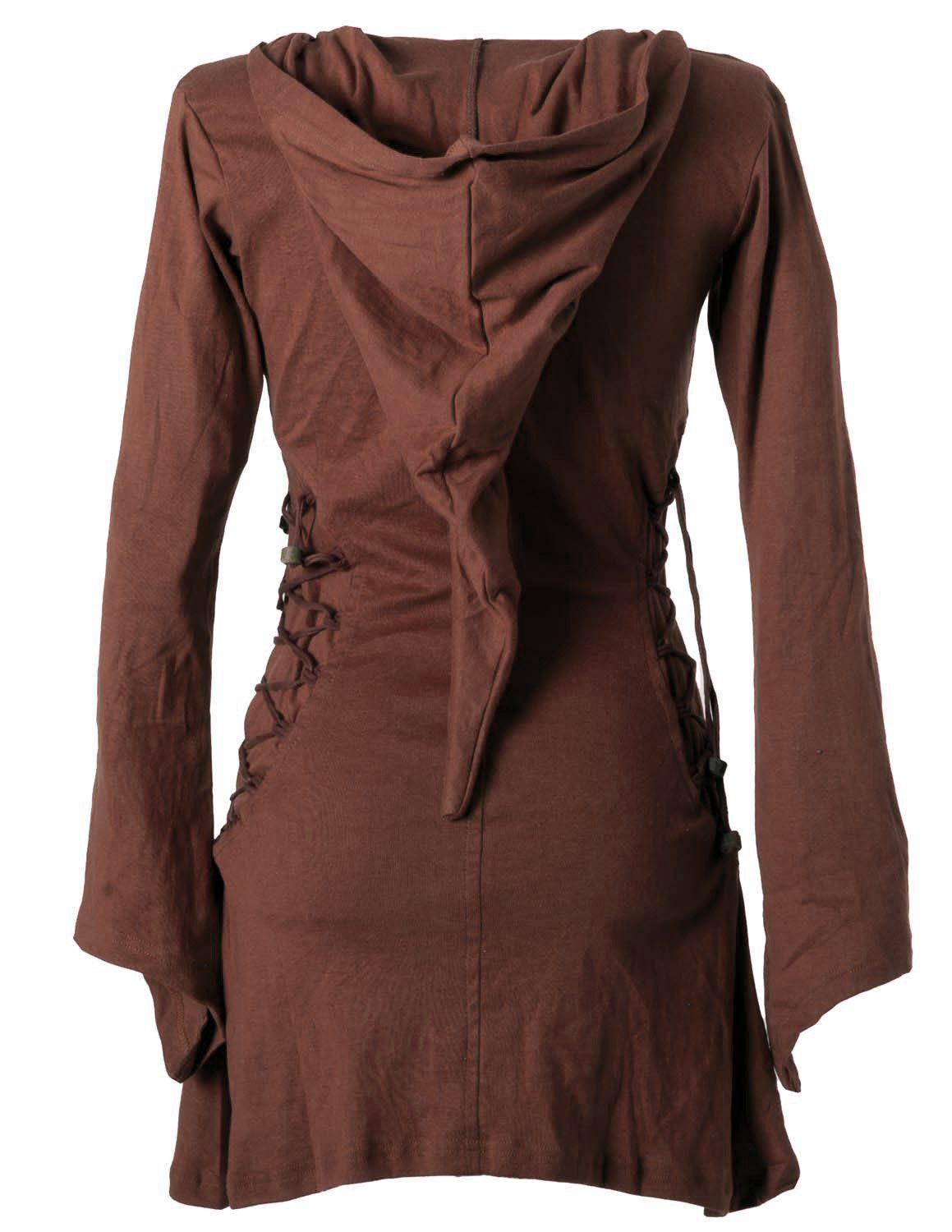 Vishes Zipfelkleid Elfenkleid mit Zipfelkapuze Bändern dunkelbraun Style Schnüren Gothik zum Ethno, Hoody