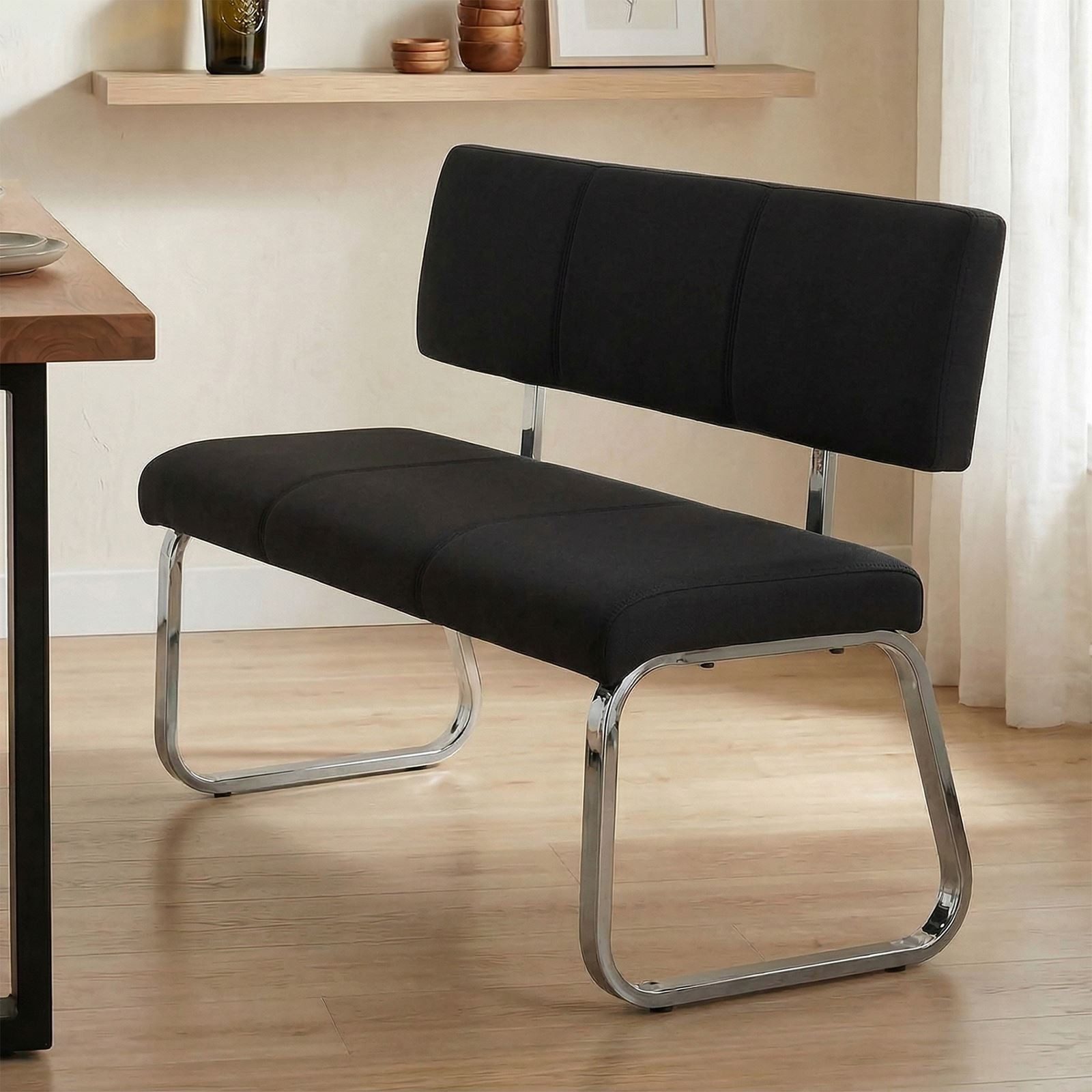 IDIMEX Essbank VILAS, Essbank mit Rückenlehne gepolstert für 3 Personen, Sitzbank schwarz