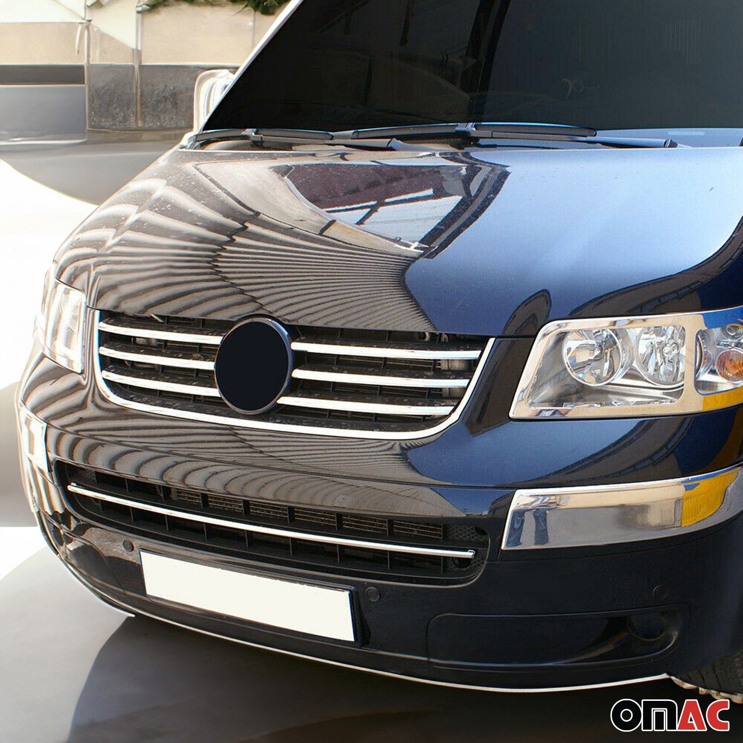 OMAC Zierleisten-Aufkleber Kühlergrill Leisten für VW Caravelle T5 Multivan 2003-2010 Chrom 6x, (6tlg), Langlebig,Einfache Reinigung,Einfache Installation,Rostbeständig