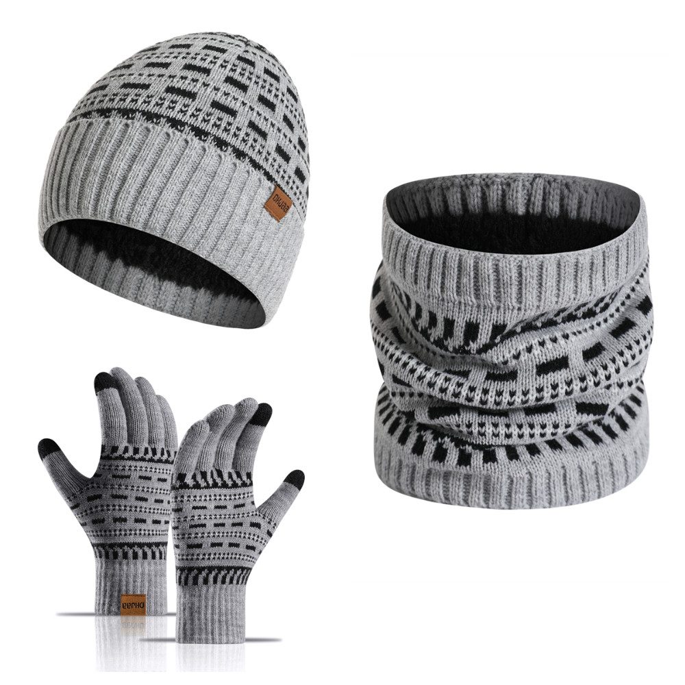 Mütze & Schal Winter-Beanie-Mütze, Schal, Handschuhe-Set